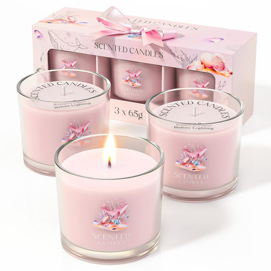 CHILLFLAME Scented Candles Gifts for Women, Candle Gift Set for Her, 3 Pink Ocean Candles, Birthday Gifts for Women/Men (Pink, 7 oz)