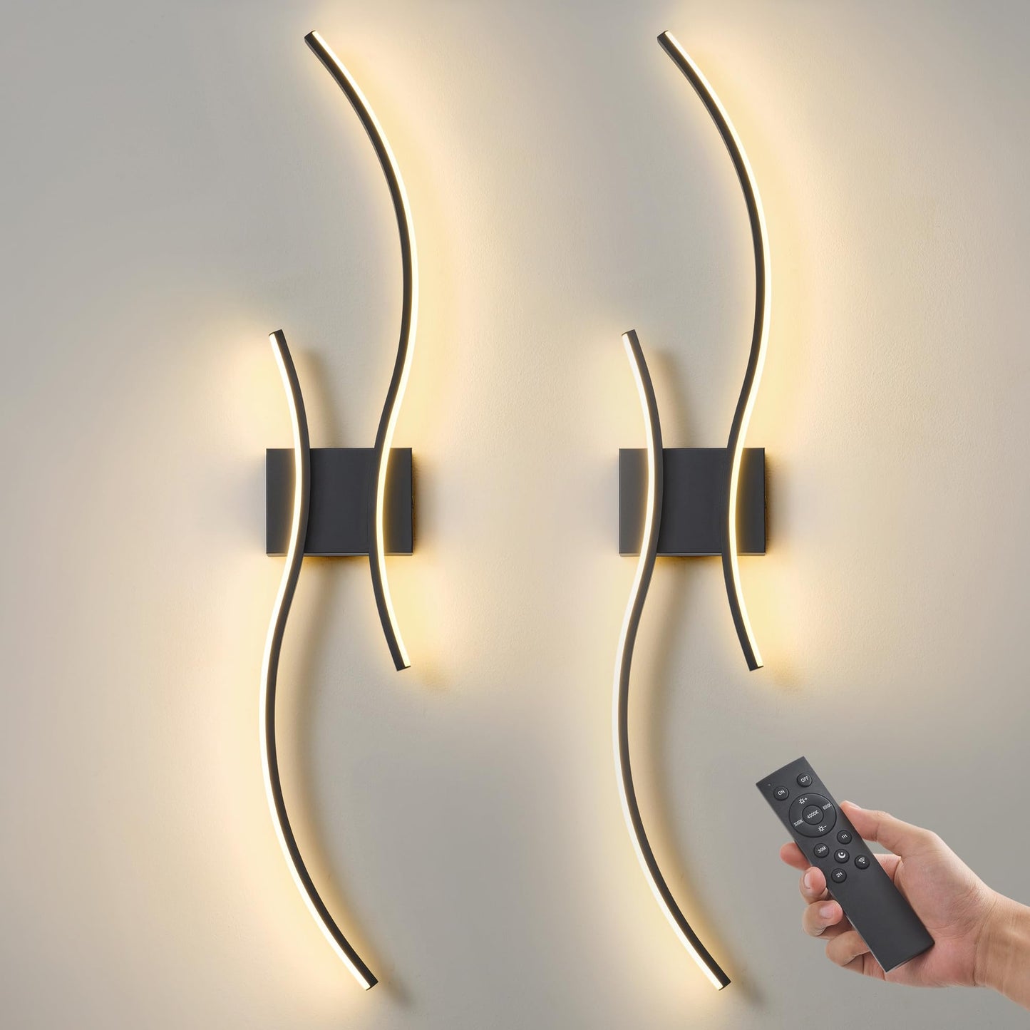 GLOTHOR Battery Operated Wall Sconces Set of 2, Dimmable Modern LED Rechargeable Wall Light with Remote Control, Wall Decor for Living Room, Hallway, Quick Install, No Electrician Required