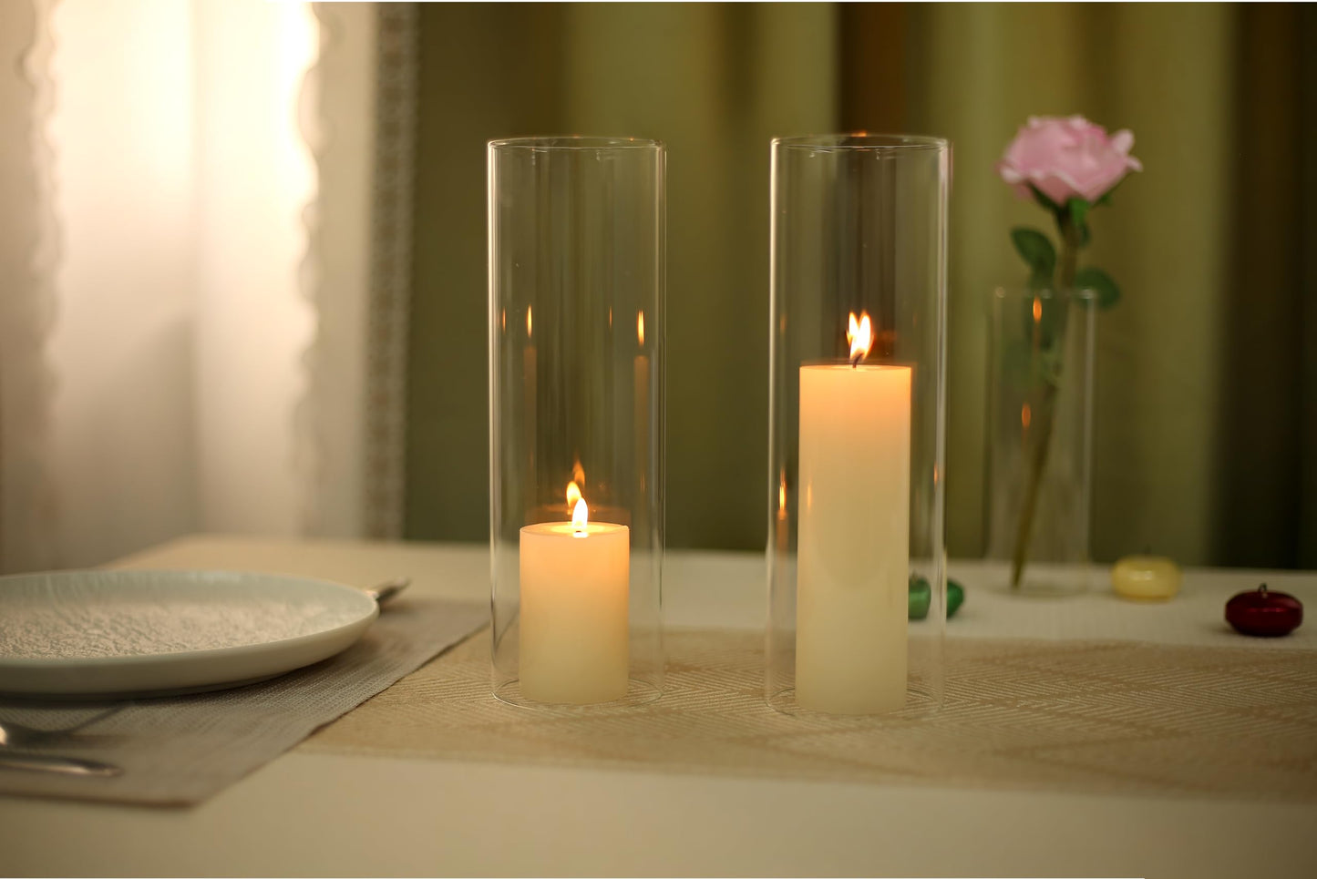 CYS EXCEL 6 PCS (H:10" D:3") Open Ended Glass Hurricane Candleholder Tube Shade Bottomless Candle Chimney Cover
