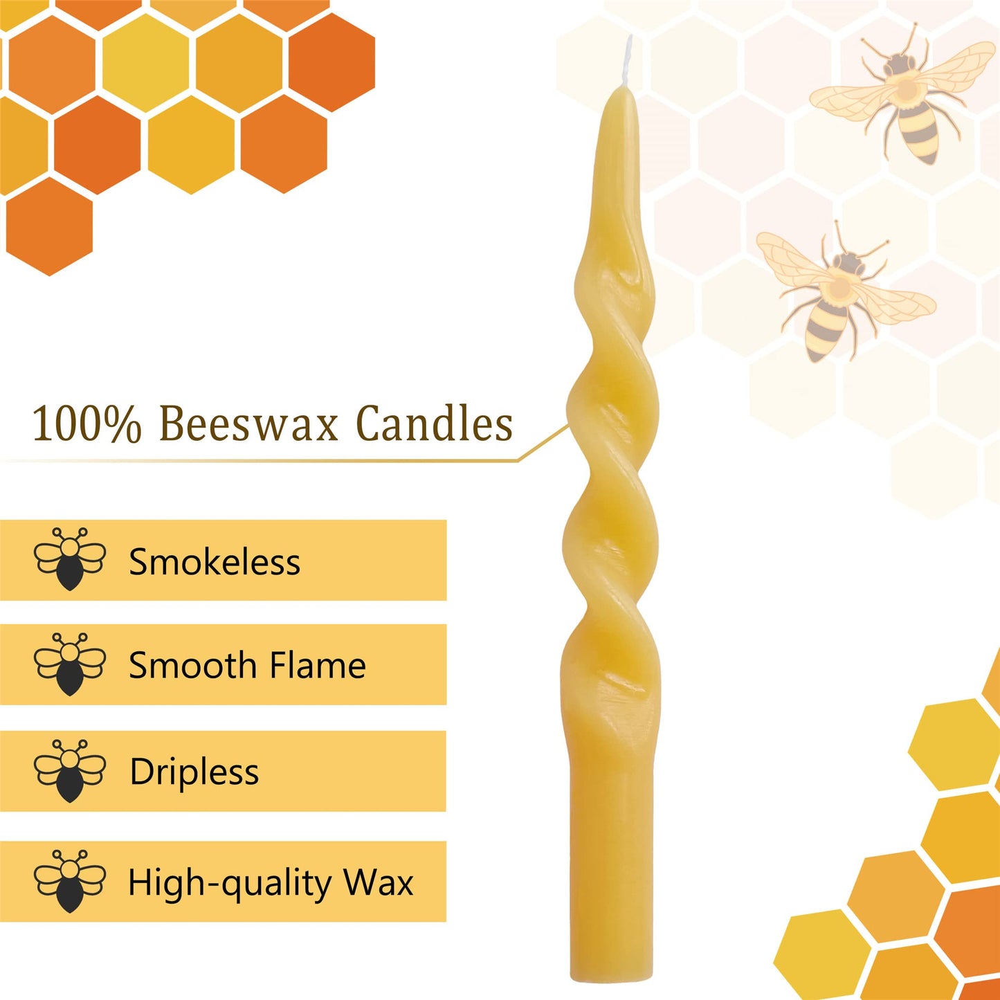 Long Taper Candle Beeswax Candlestick,Gedengni Handcrafted Bees Wax Spiral Candles Scented Tapered Candle Twisted Candlesticks Wedding Home Dinner Wedding Party Decor,1D-Beeswax