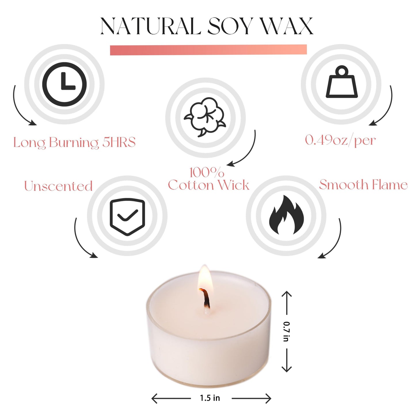 MUUFAZA 12 Unscented Natural Soy Tealight Candles in Clear Cups, 5H Long Clean Burning, Hand-Poured White Mini Tea Candle Set for Parties, Spa, Meditation, Gift, Holiday, Emergency, Home Decor