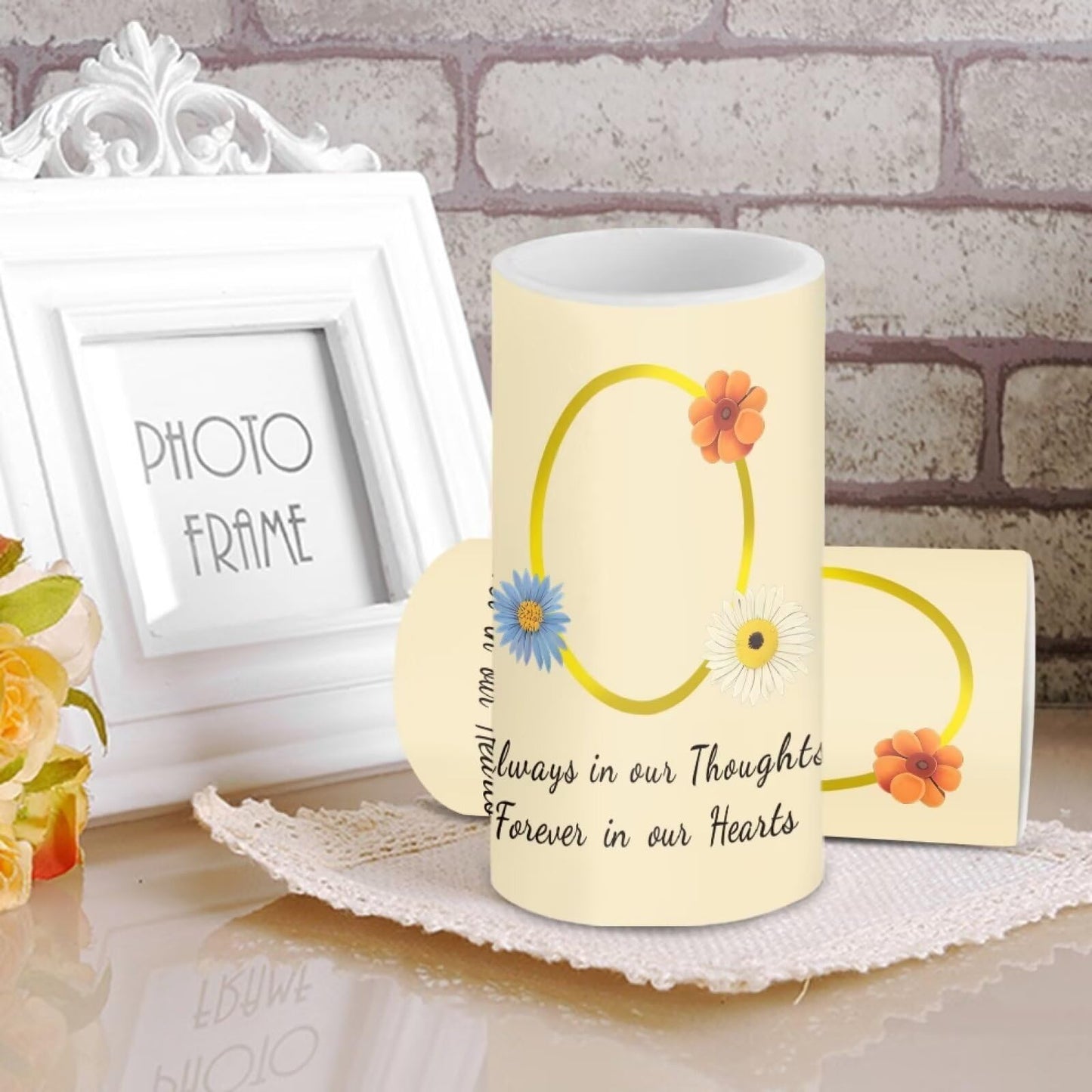 Luarisgur Personalized LED Memorial Candle for Loss of Loved One 2 Pack 6 x 3 inch Flameless Candles Biege Battery Operated Candles with Multicolor Timer Remote Control Flameless LED Fake Candles