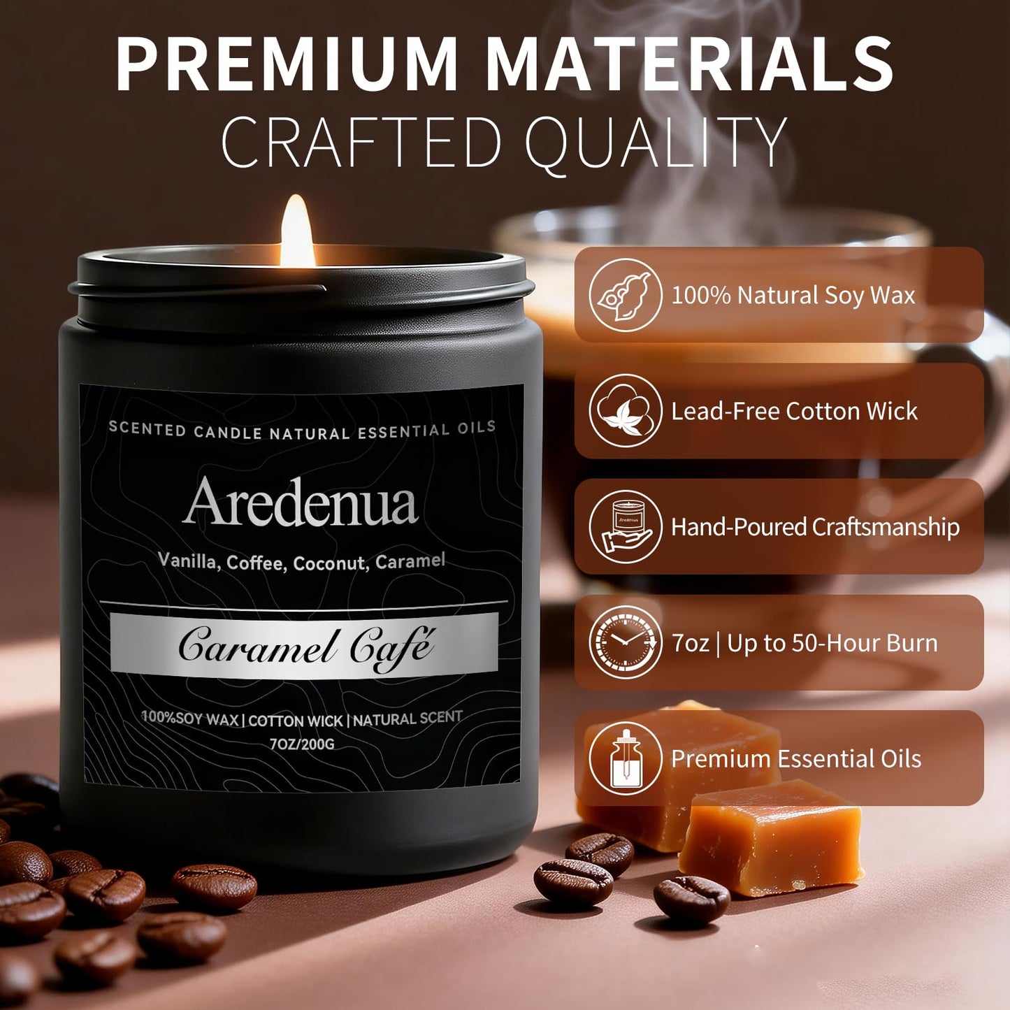 Caramel Coffee Candle | Soy Scented Candles for Home & Office, 50H Clean Burn, Manly Gifts for Fathers Day – Aromatherapy Candle for Dad or Husband, Cozy Coffee & Caramel Scent