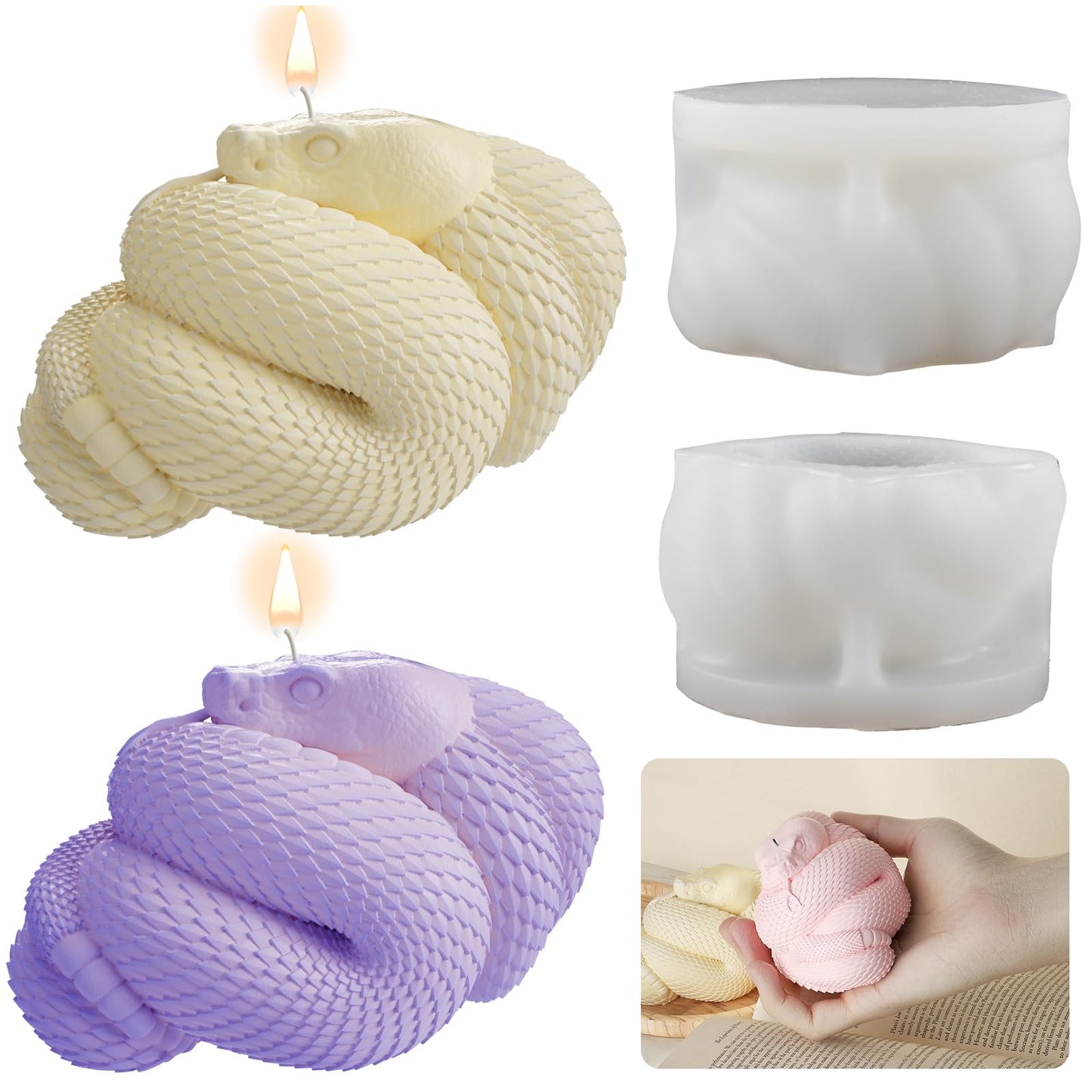 Snake Cobra Candle Resin Mold - Resin Casting Silicone Molds for Home Decor & Candle Making Wave Spiral Mold