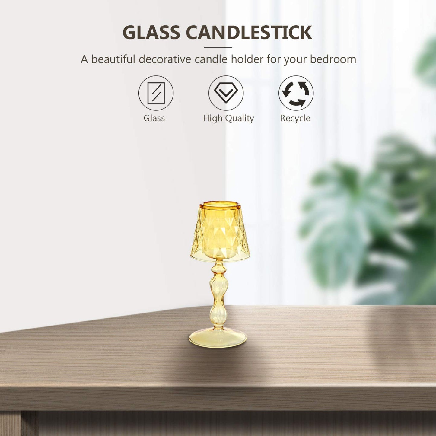 Uonlytech Glass Candlestick Holder 7.48 Inch Clear Decorative Candle Stand for Home Bedroom Office Table Centerpiece Modern Candleholder