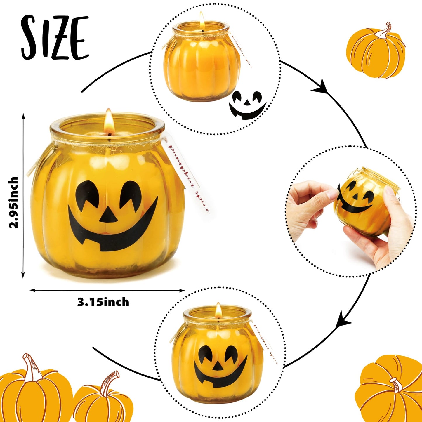 Fall Candles,3Pcs Pumpkin Shaped Candles, Fall Scented Candle,Pumpkin Spice Scented Candle Set of 3,Thanksgiving Gifts for Women,3 x 5oz