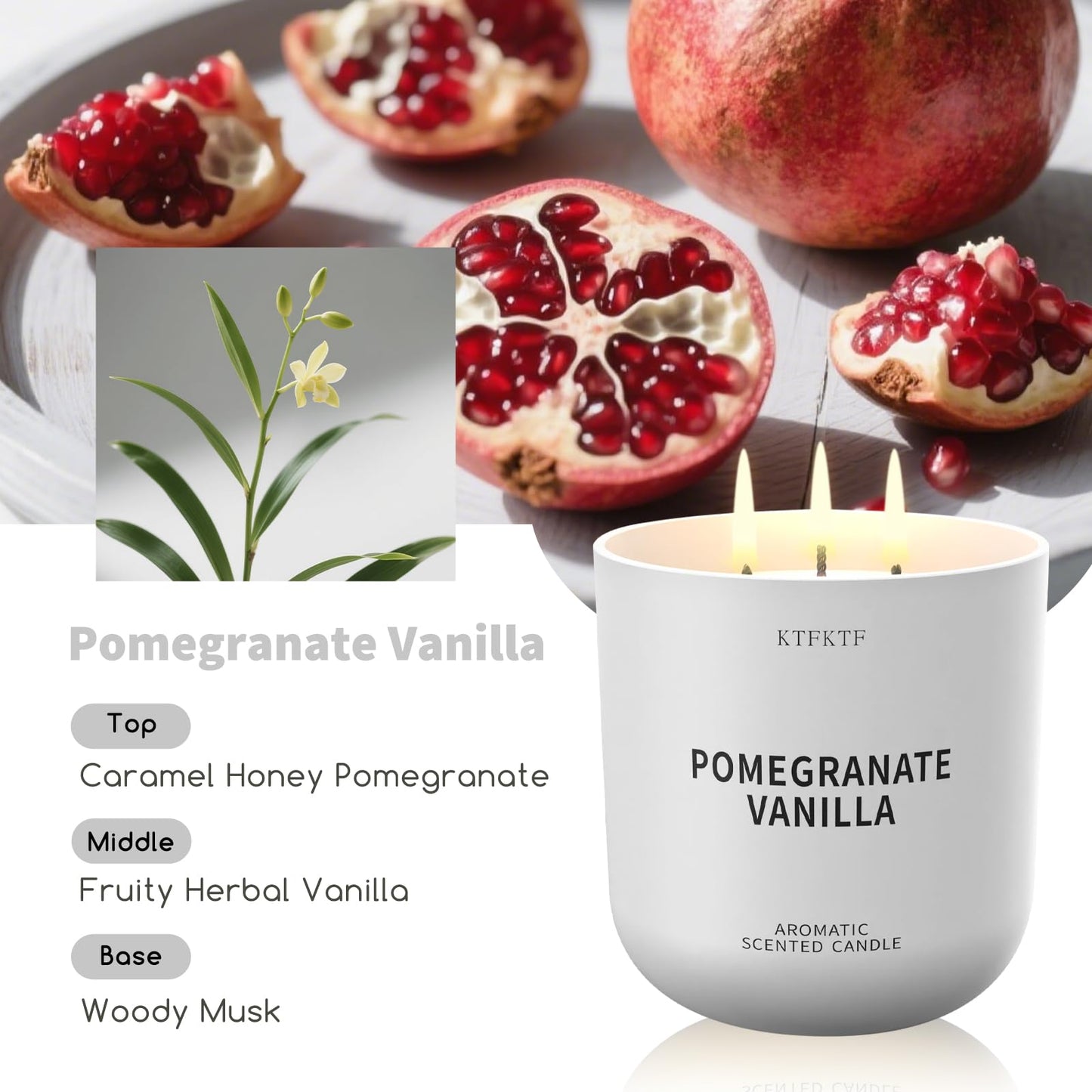 KTFKTF Pomegranate Vanilla Scented Candle for Home, 14.1oz 80H Long Lasting Aromatherapy Candles for Warmth & Festivity, Non-Toxic Essential Oil & Soy Wax | Fruity-Sweet Vanilla Fragrance