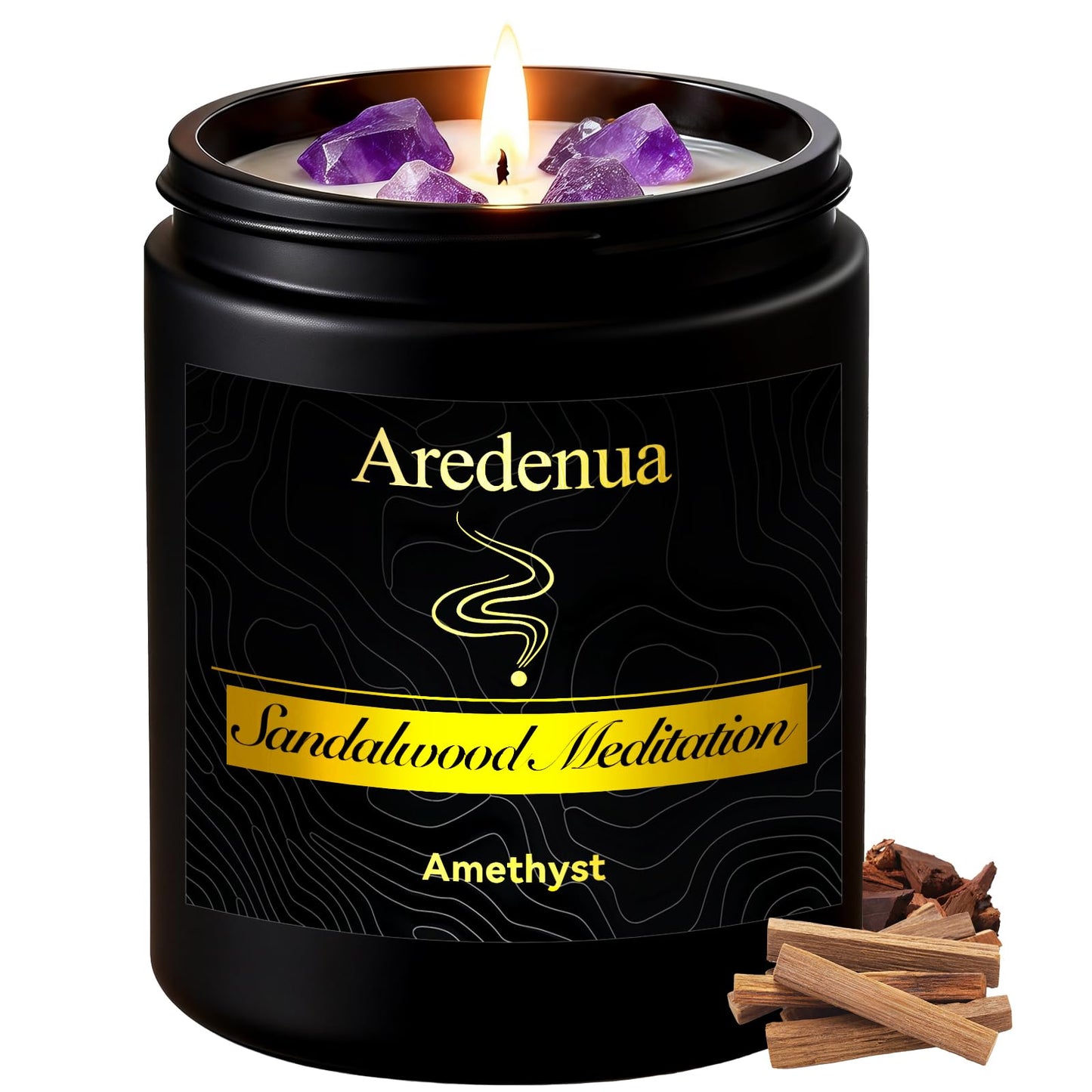 Aredenua Candle for Meditation and Spiritual Practice - Sandalwood Aromatherapy Candle with Amethyst Healing Crystal, Natural Soy Wax Scented Candle for Yoga Mindfulness, 7oz Long Lasting, Zen Gift