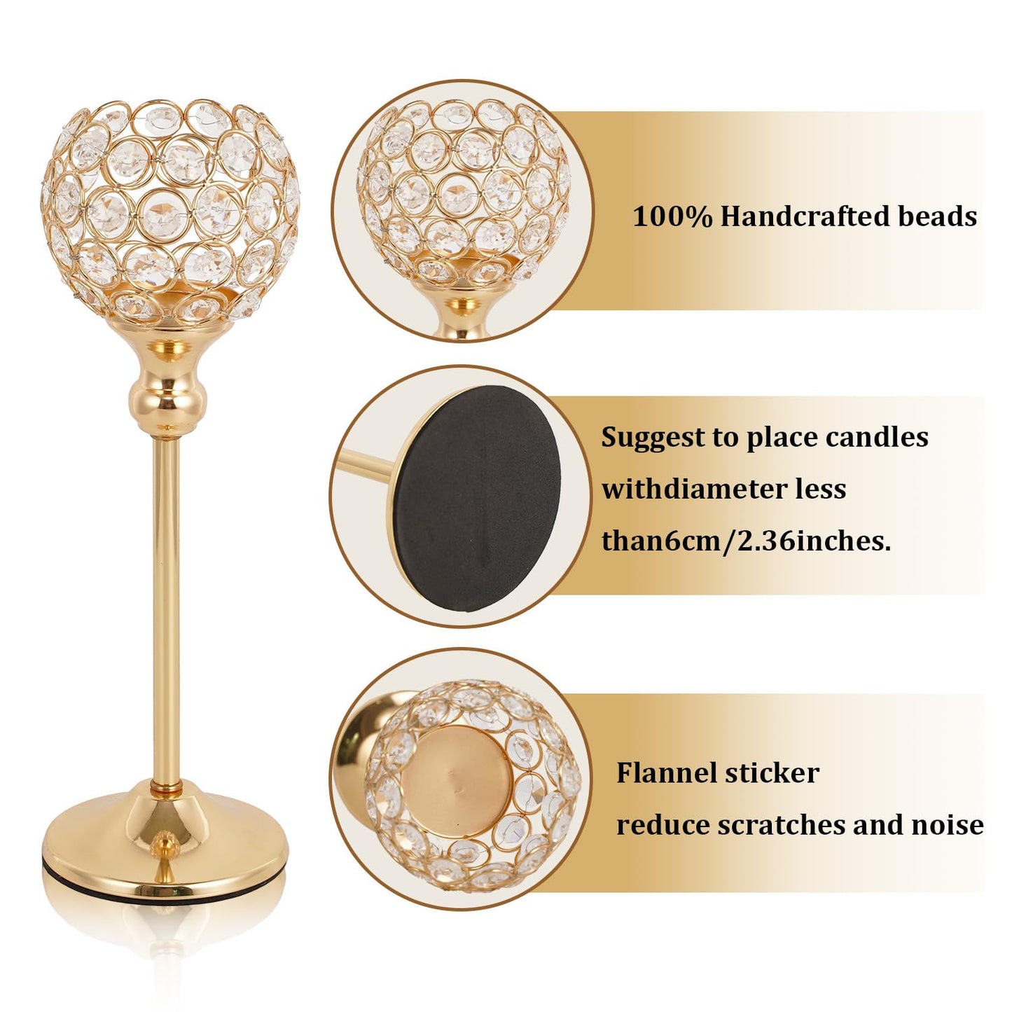 VINCIGANT Gold Crystal Candle Holders Set of 16 for Wedding Centerpieces,Votive Crystal Candle Holders for Home Fireplace Coffee Table Mantle Decor candelabros de mesa