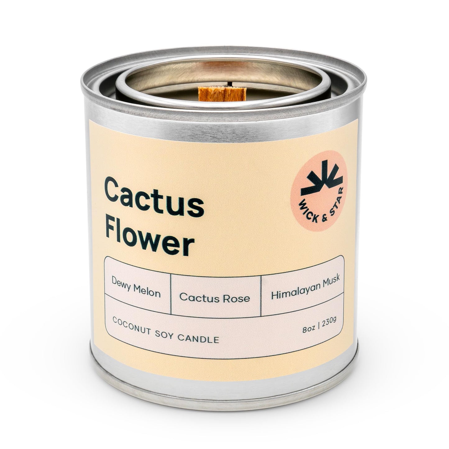 Wick & Star Vegan, Wood Wick, Natural Coconut Soy Wax Aromatherapy Candle, Clean Burning (Cactus Flower)
