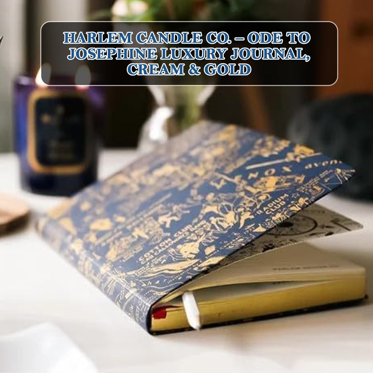 HARLEM CANDLE CO. Langston Candle & Night Club Map of Harlem Journal Bundle, Luxury Scented Soy Candle (11 oz, 80-Hour Burn), Vegan Leather Journal (300 Pages), Elegant Gift Set
