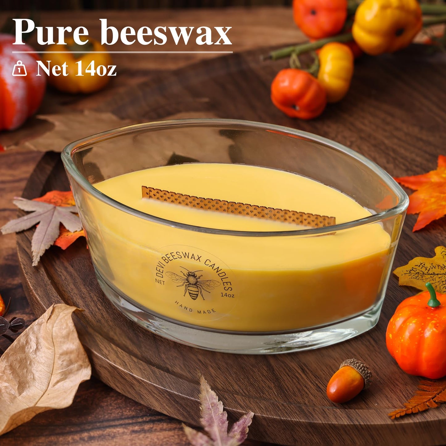 DEVI Pure Beeswax Candles Jar Candles 14oz, Large Bees Wax Candles for Home Unscented, Gifts for Women & Men, 60 Hours Burning, Non Toxic Candles, Paraffin-Free