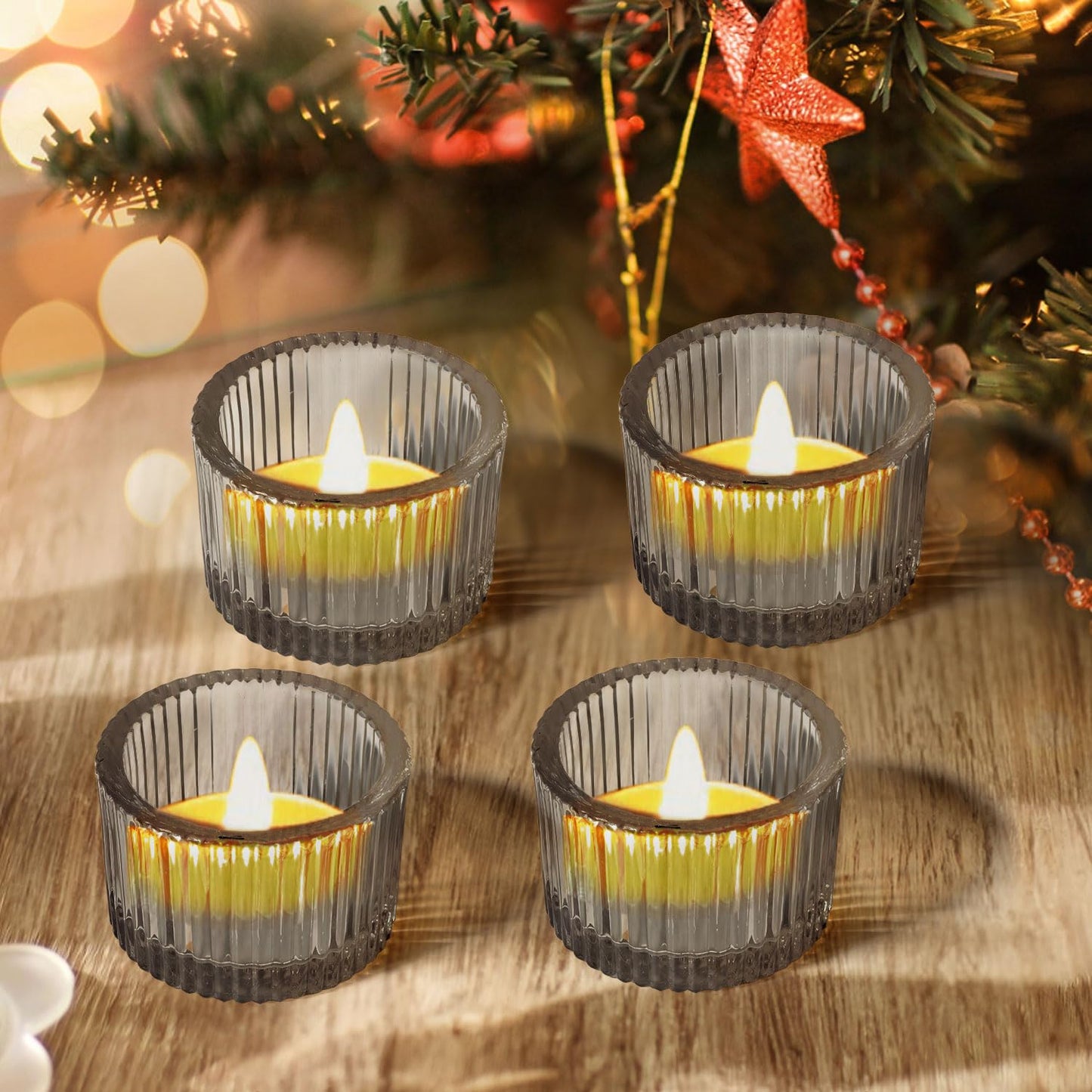 JOYIT Black Votive Candle Holders Bulk Set of 4, Tealight Candle Holder for Wedding Table Centerpiece, Glass Small Candle Holders for Birthday Party, Valentine's Day, Home Decor (2''X 1.4'')