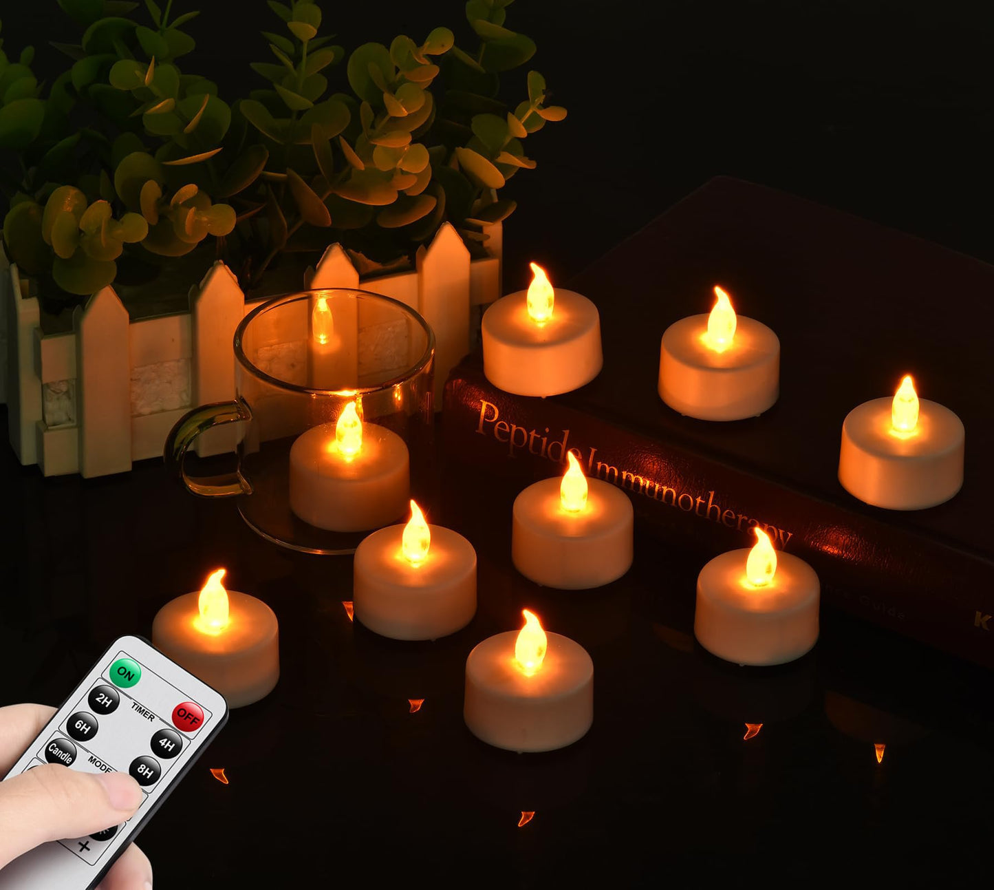 LED Tea Lights with Remote Control: Battery Operated Realistic and Bright Flickering Long Lasting 400+Hours Flameless Candles for Home Decor Holiday Wedding Party Valentine's Day(24Pcs WarmYellow)