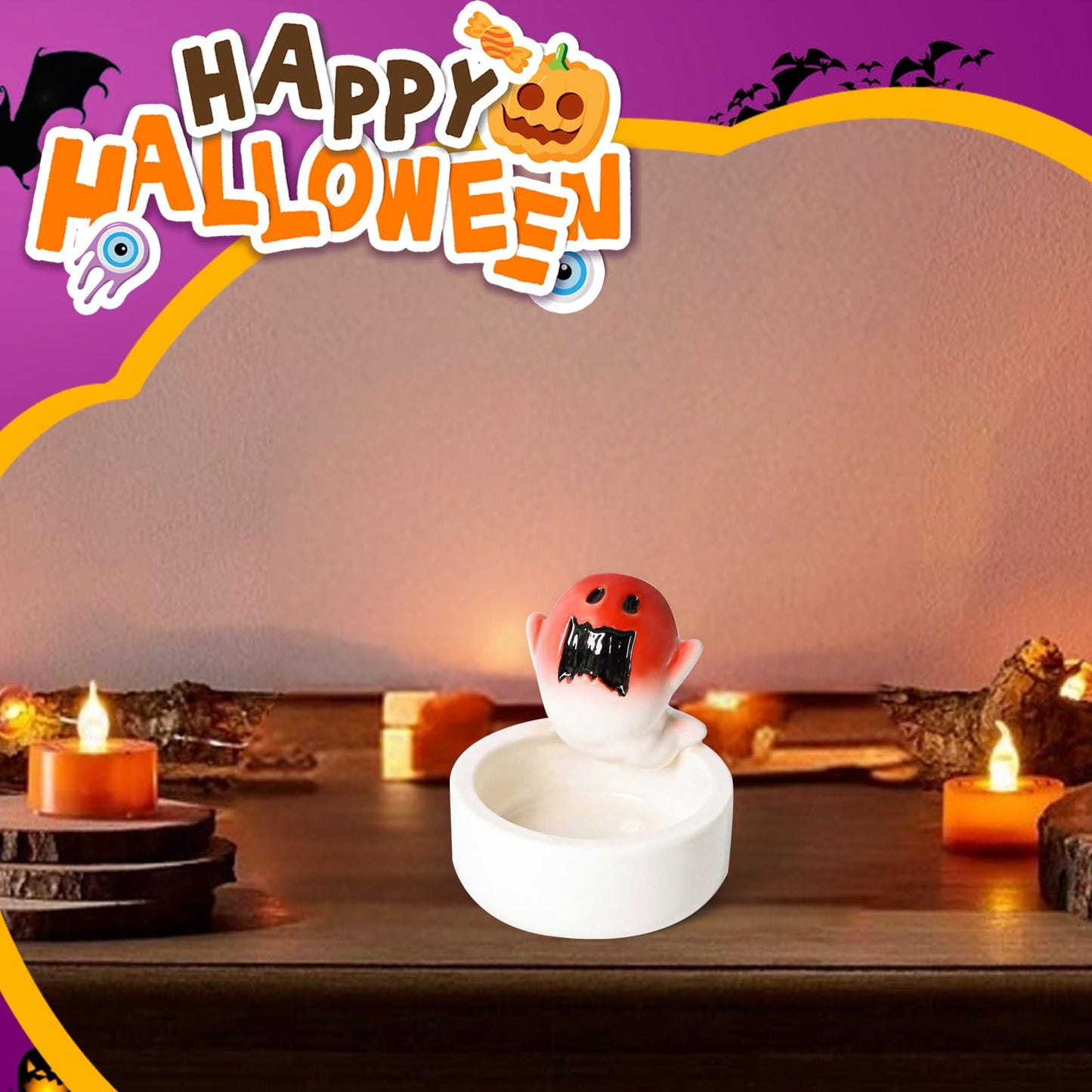 Ghost Ceramic Candle Holder - Screaming Ghost Design Candles Holders, Halloween Decor for Home & Parties,Gift for Halloween