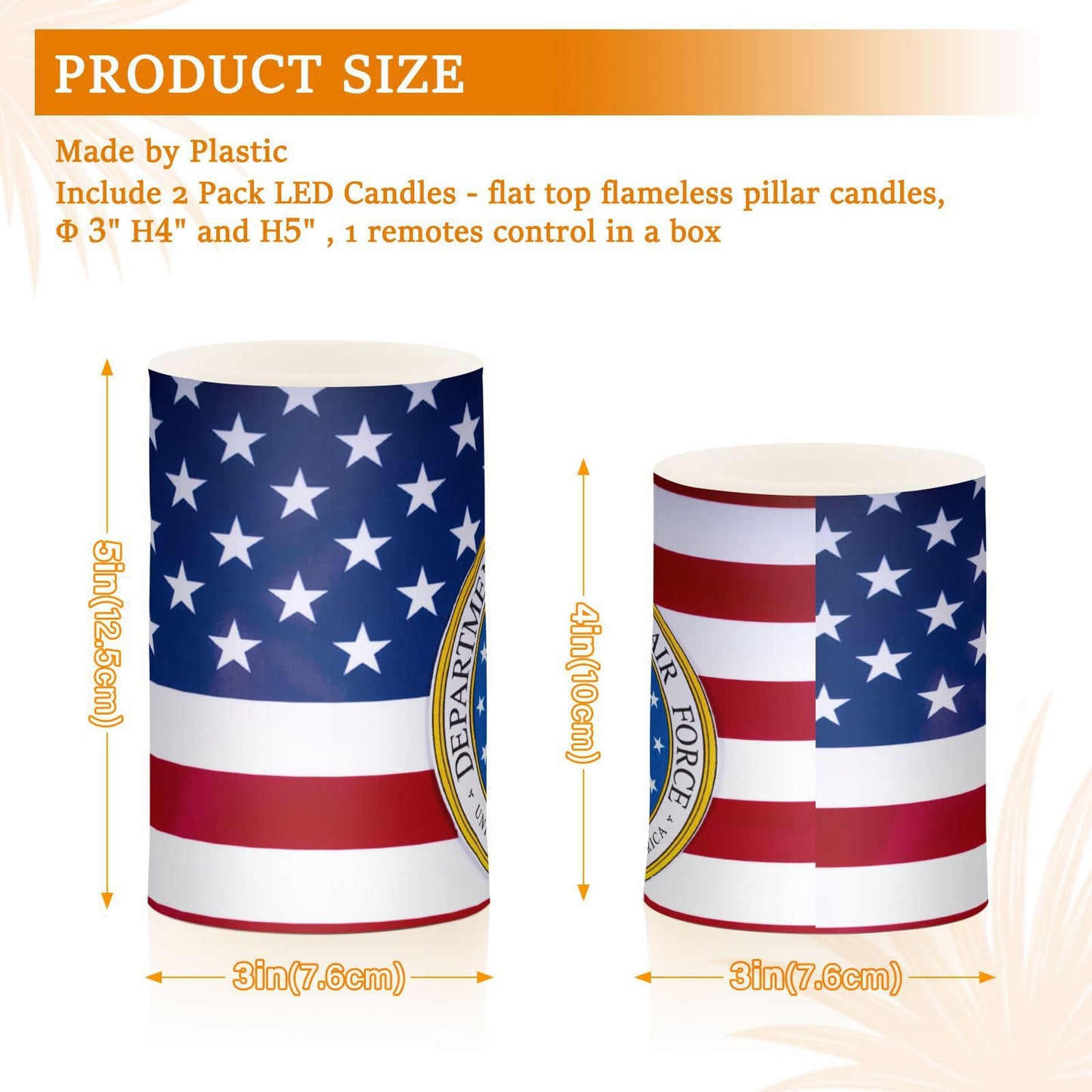 Eionryn American Flag United States Air Force Portrayed Flameless Candles Patriotic Stars and Stripes Battery Operated LED Candles with Remote Timer Electric Candles for Home Party Decor 2pcs