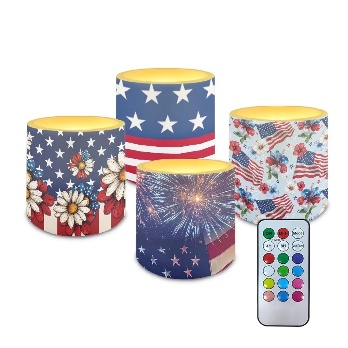 NETILGEN July 4th Independence Day Decor Flameless Candles with Timer Remote 4 Packs Novelty American Flag Theme LED Battery Operated Pillar Candles