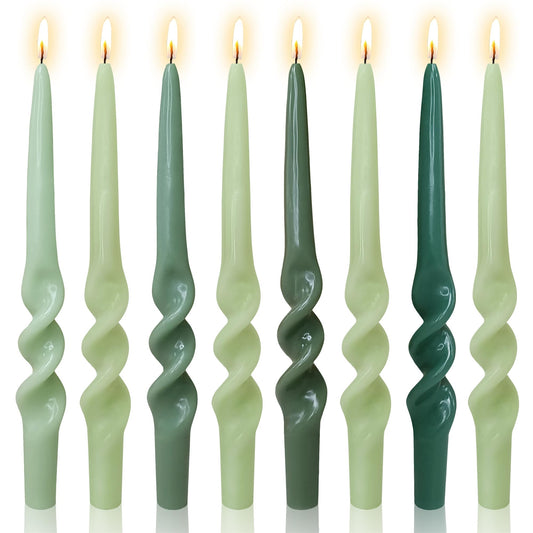 Gedengni 8pcs Green Taper Candle Long Candlesticks, 9inch Green Tapered Candles Colorful Candle Sticks Cute Spiral Candles for Home Décor Weddings Women Gifts