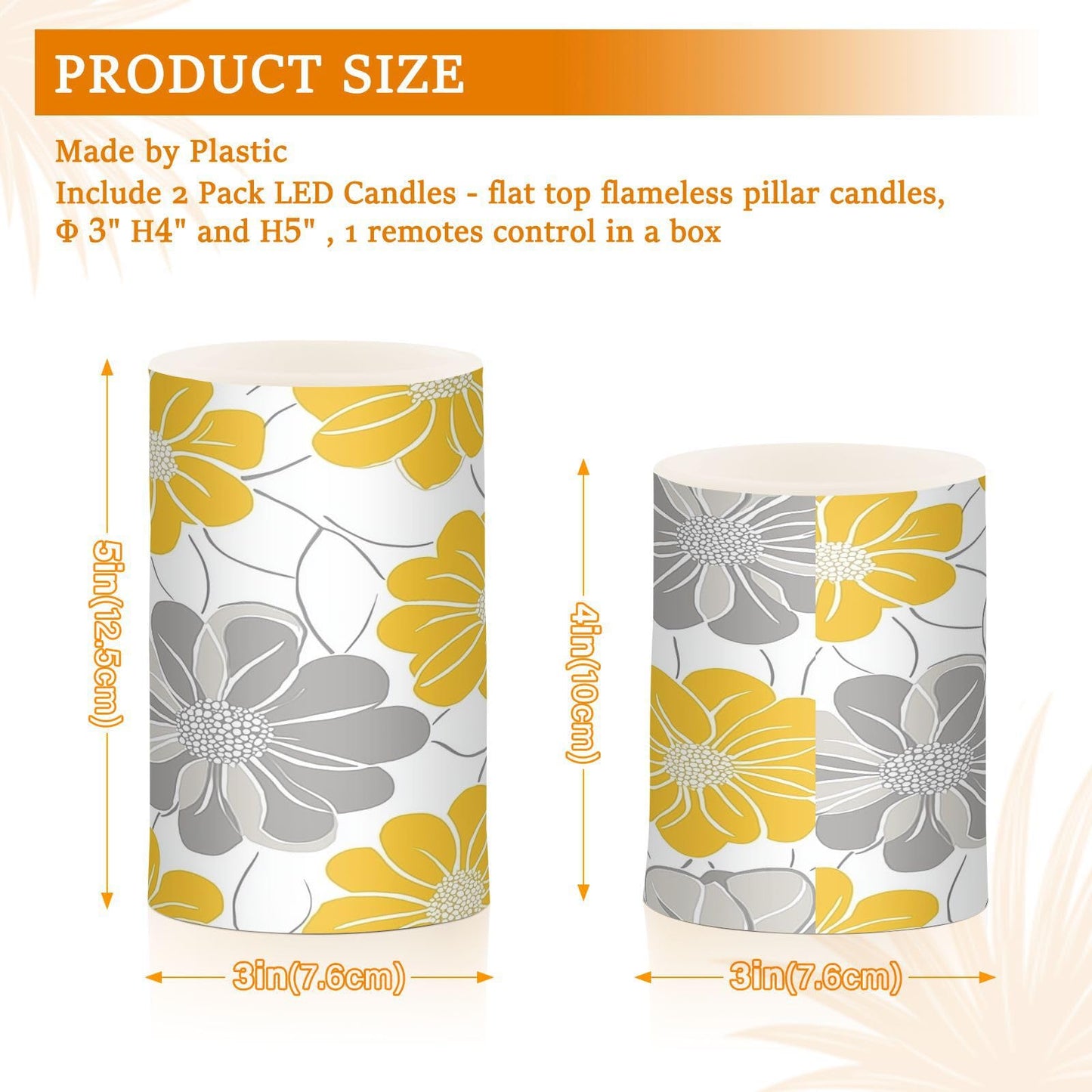 LFICRTAN Gray and Yellow Flower Flameless Candles Battery Operated Color Changing LED Candles with Remote Control Timer Outdoor Indoor 2 Pack