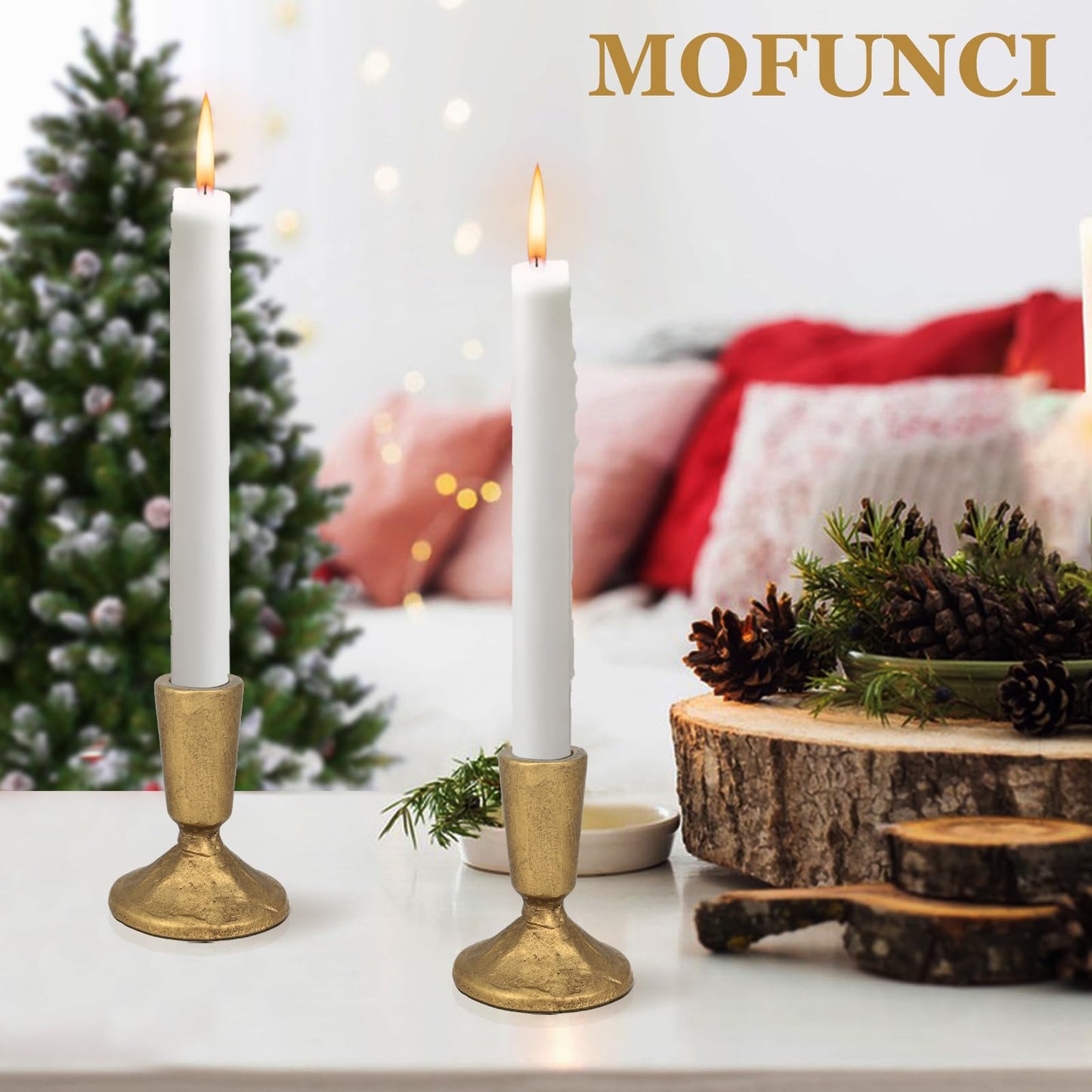 Mofunci Iron Taper Candle Holder Set of 2, Heavy Candle Stick Holders Gold Candle Holders for Table Centerpiece, Weddings, Mantel and Party Decor
