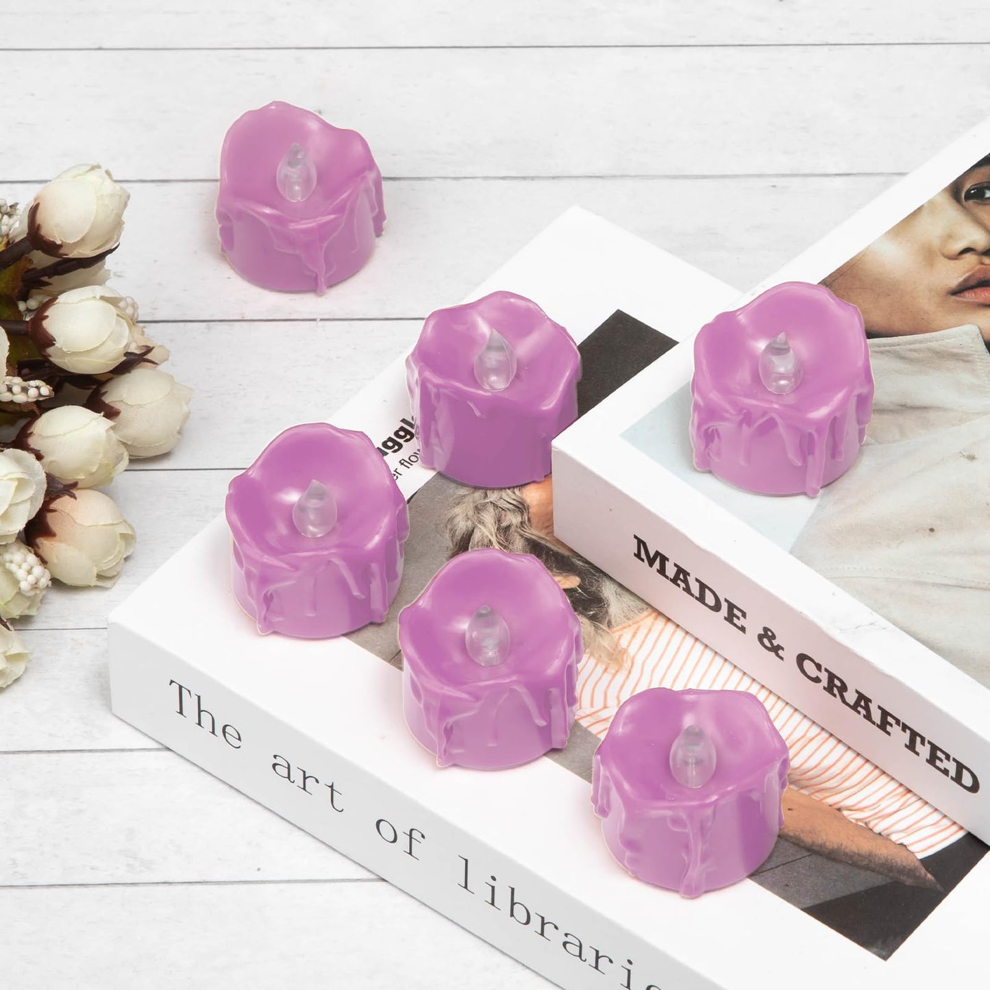 Windshell Pink Flickering Flame Tealight Candles with Auto 6H Timer (No Remote), Battery Operated LED Flameless Tea Lights with Melting Design, for Valentine‘s Day Wedding Party, 12 Pack