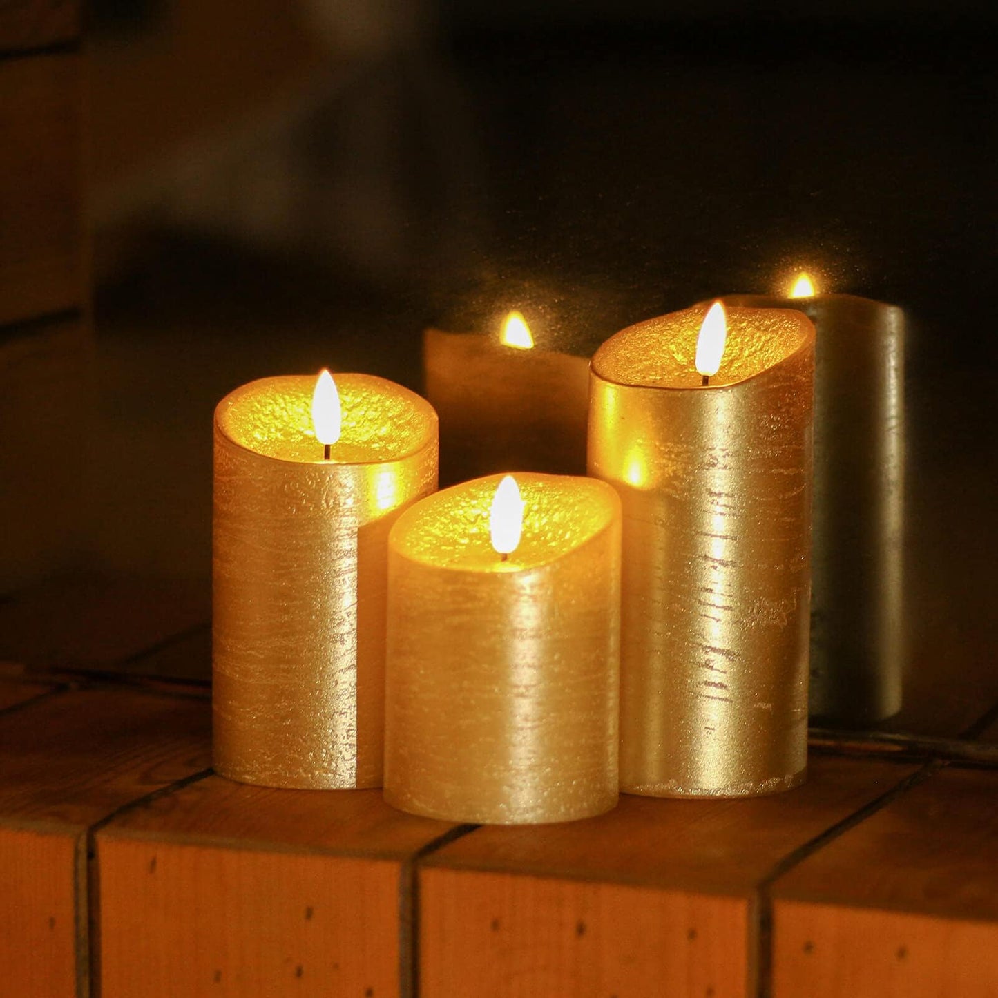 COVEGE Gold Flameless Candles with Remote, Flickering Real Wax Battery Operated Candles with Timer, Set of 3 LED Pillar Candlesfor Home Room Decor Christmas Decoration