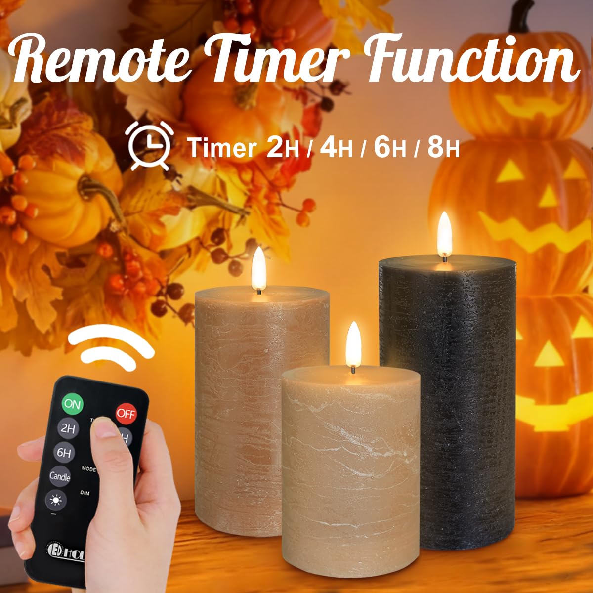 LEDHOLYT Rechargeable Flameless LED Pillar Candles–Luminous Real Wax Indoor Home Decor–Set of 3, Realistic Flickering LED Flame,Remote & Timer, USB-Rechargeable（Caramel Beige）