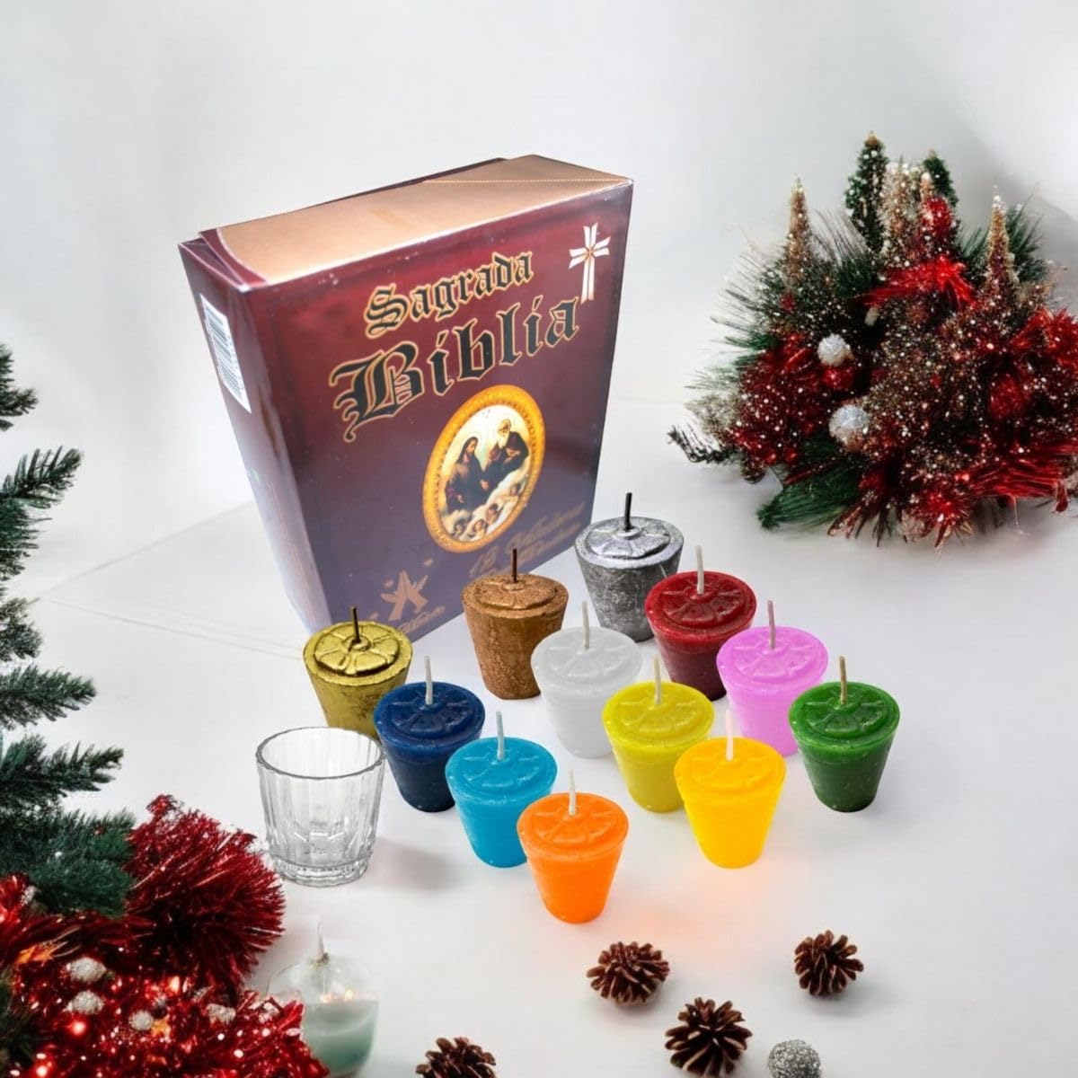 12 Divine Providence Votive Candles Set | Multicolor Prayer Scented Candles | Holy Bible Box | New Year Tradition | Monthly Blessing | 5x4.5 cm (1.97 x 1.77 inches)