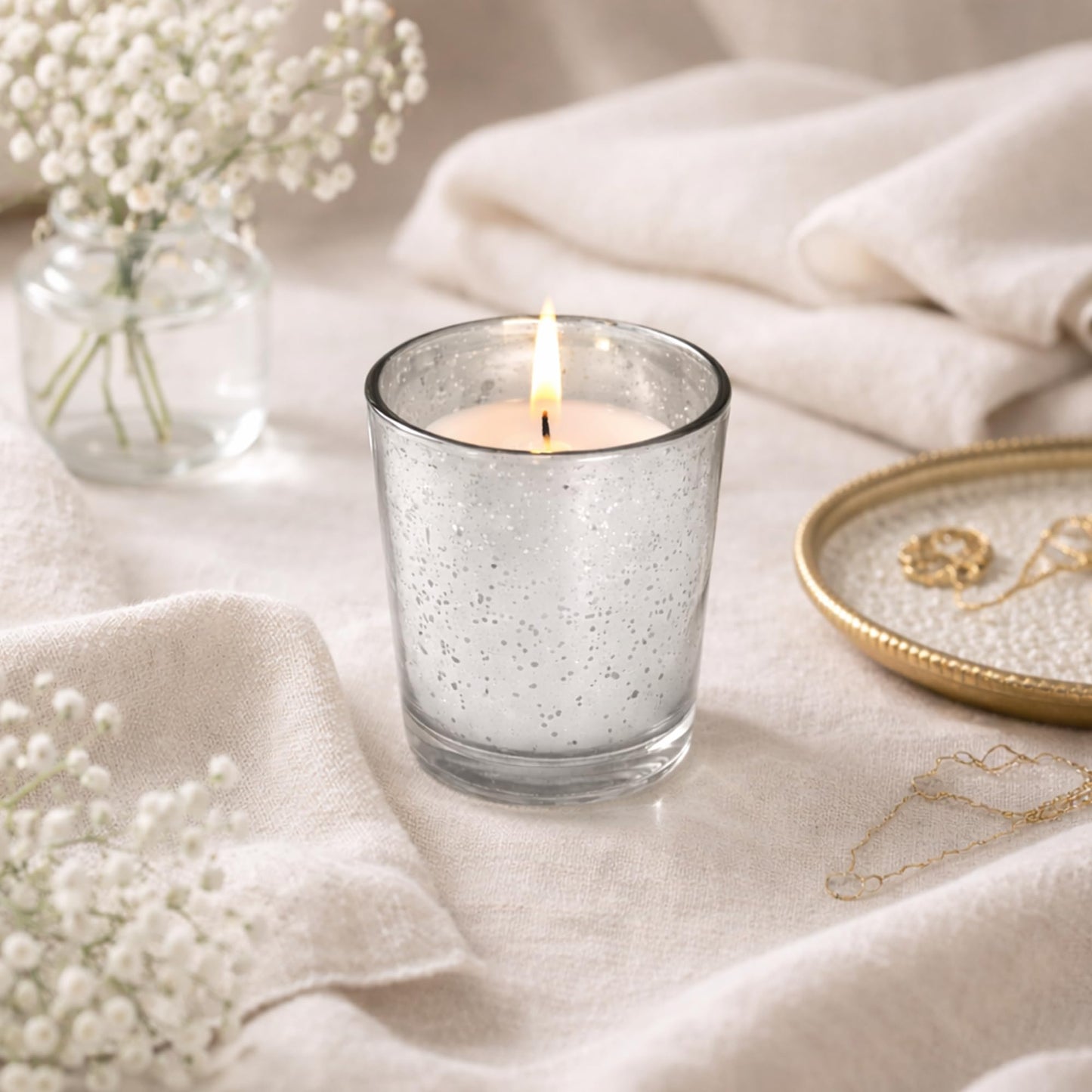Hosley Set of 24 Silver Mercury Filled Glass Votive Candles. Ideal Gift for Weddings, Bridal Showers, Parties, Home Decor, and Special Events
