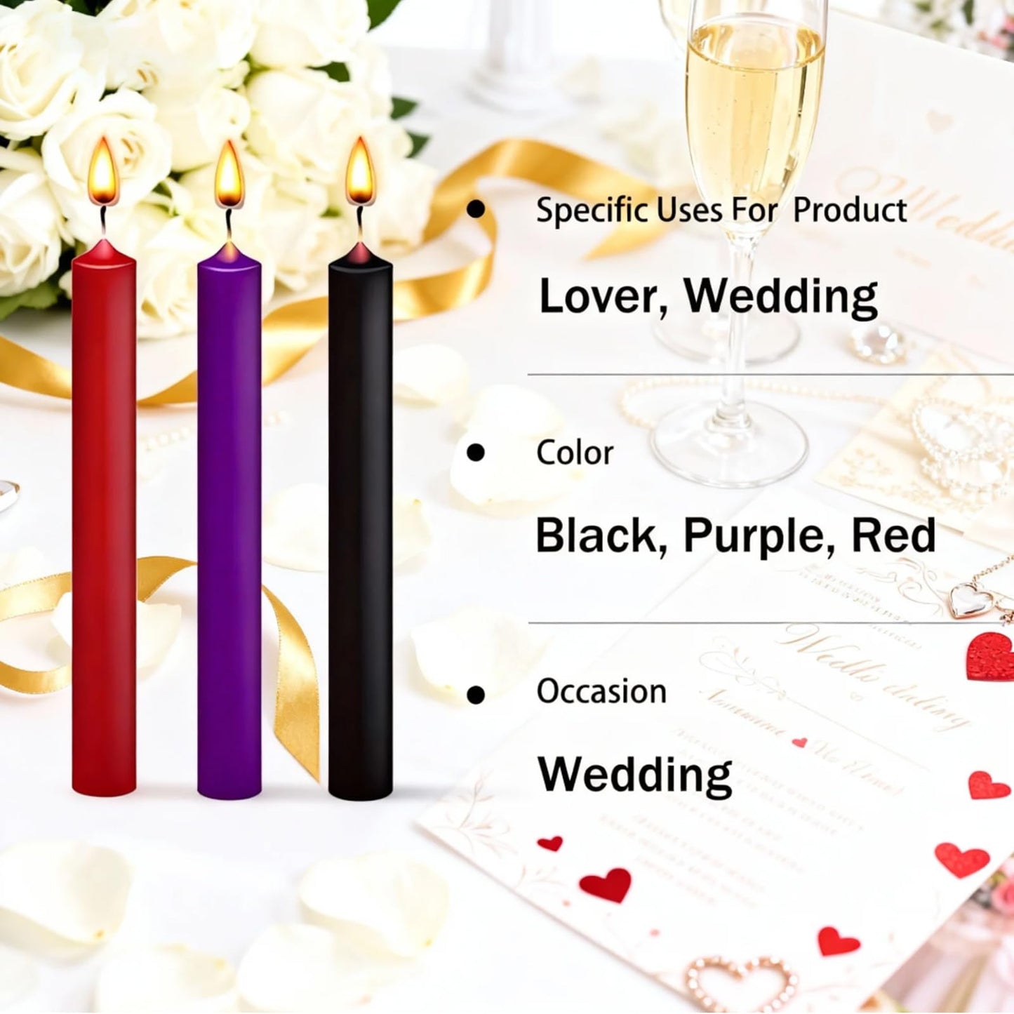 Low Temperature Candle Set - 3 Pack (Red, Purple, Black), Smooth Drip Candles for Deep Relaxation, Cozy Home Ambiance & Mood Lighting