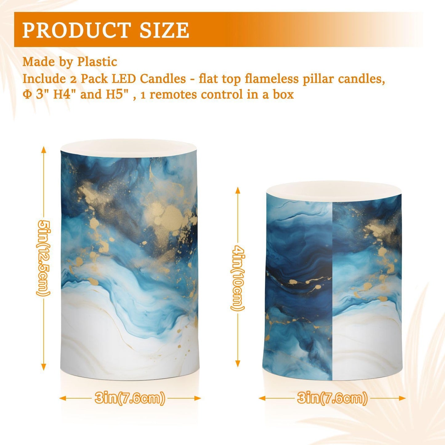 BOENLE Flickering Flameless Candles, Marble Navy Blue LED Candles with Remote Timer, Set of 2 Battery Operated Candle for Valentine Wedding Birthday