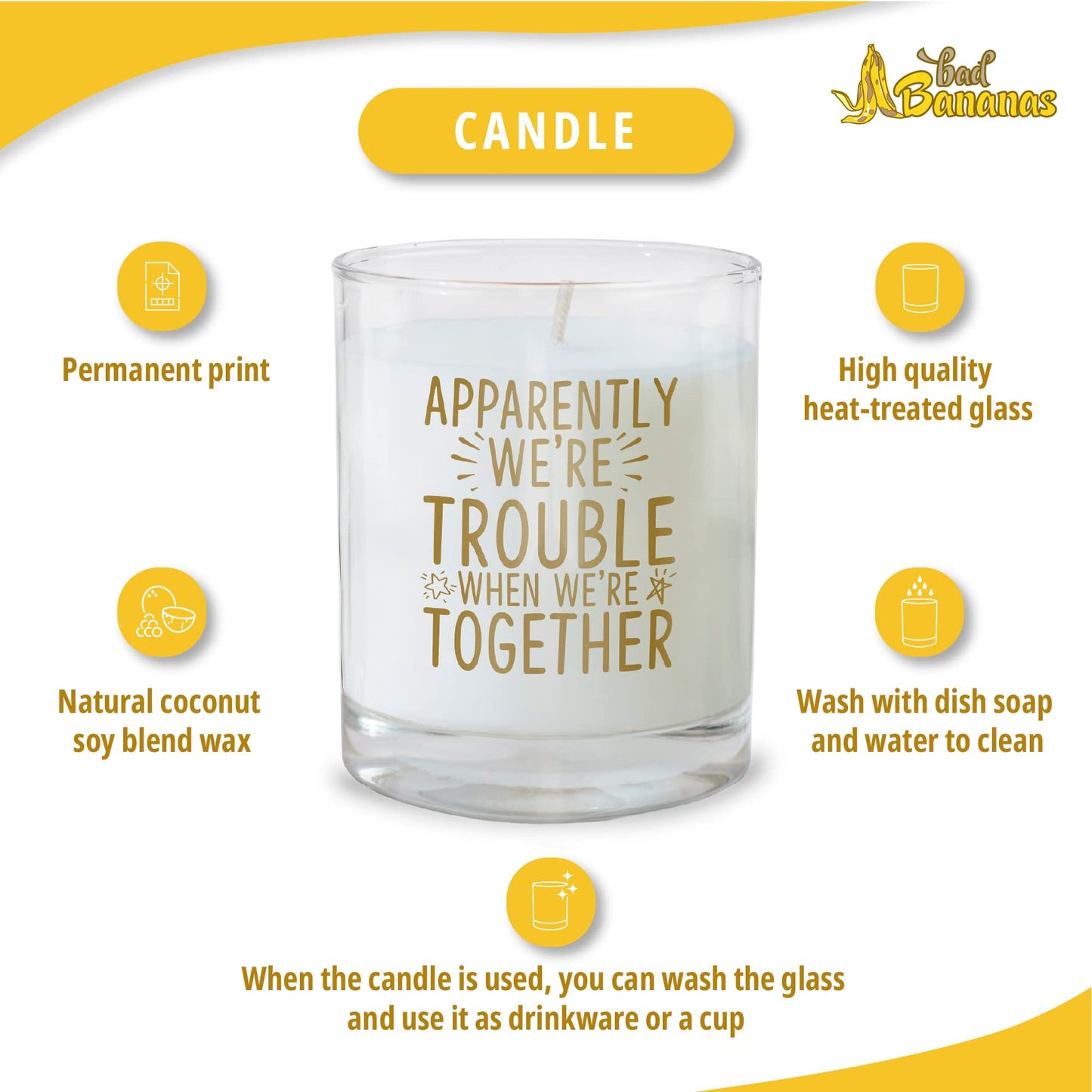 BAD BANANAS Friend Gifts for Women - We're Trouble When We're Together - Scented Candles for Best Friends, Besties, Sisters