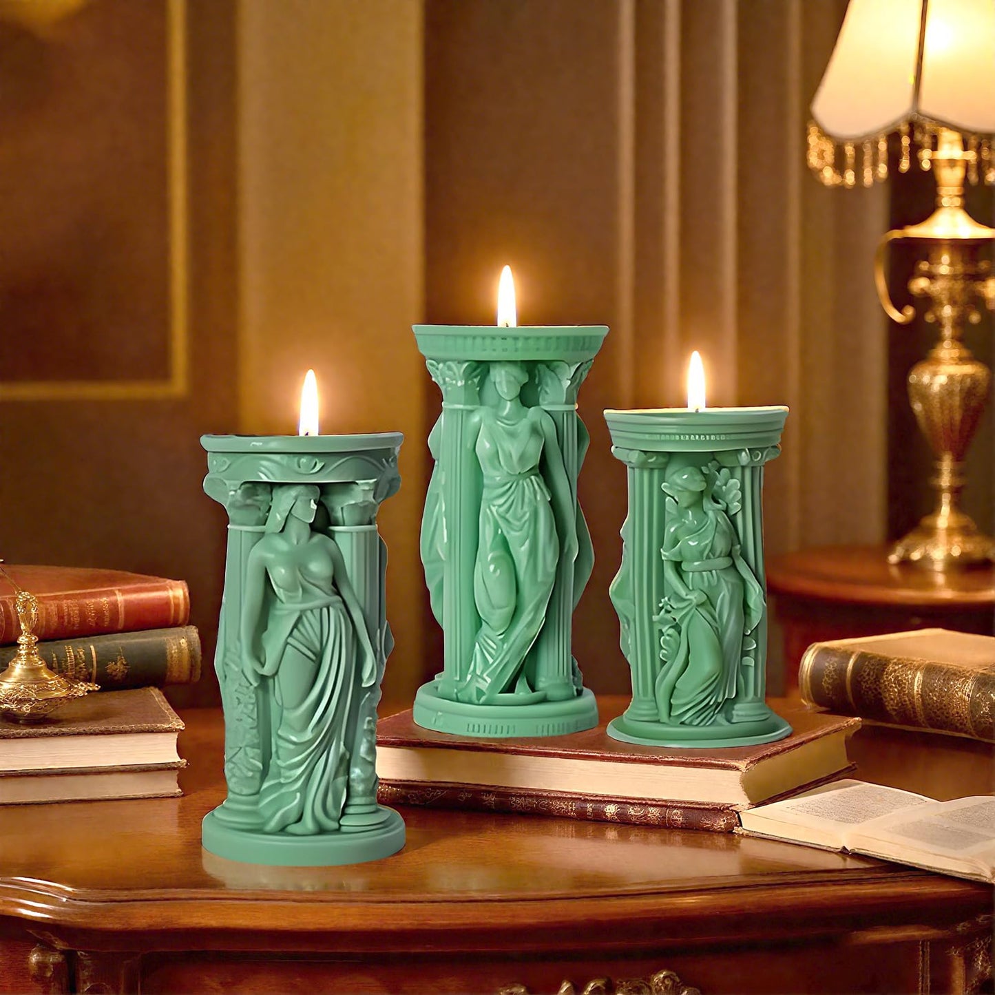 4 Pack Goddess Athena Silicone Pillar Candle Molds, 3D Portrait Resin Casting Silicone Mold for Epoxy Resin Craft, Soap & Aromatherapy Candle Making, Home Table Halloween Party Decor Craft Molds