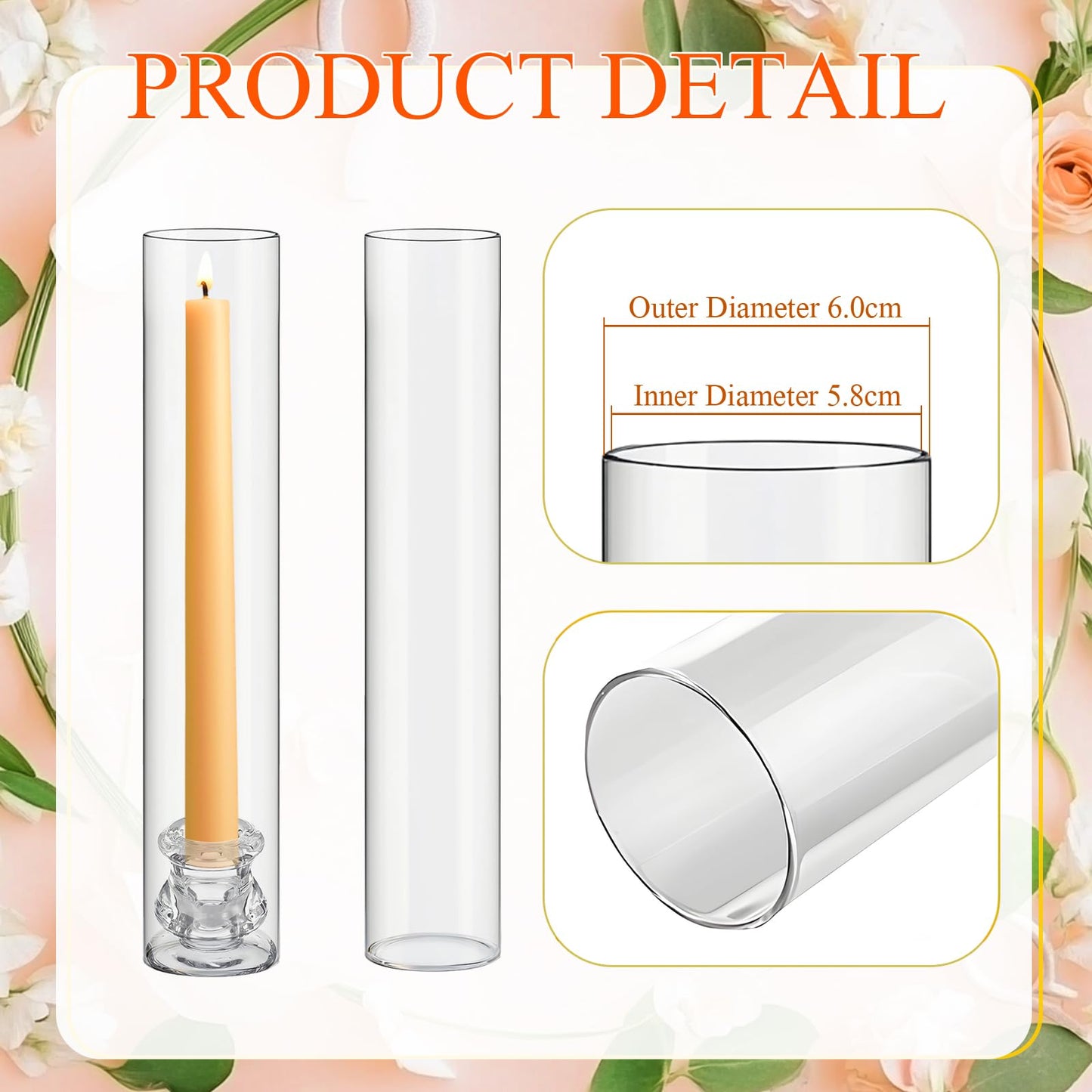 Teenyyou 8 Set Glass Hurricane Candle Holders Bulk 12.6" Open Ended Glass Candleholder Tube Shape Bottomless and 2.2" Taper Clear Candlestick Holders for Wedding Table Centerpiece (Clear)