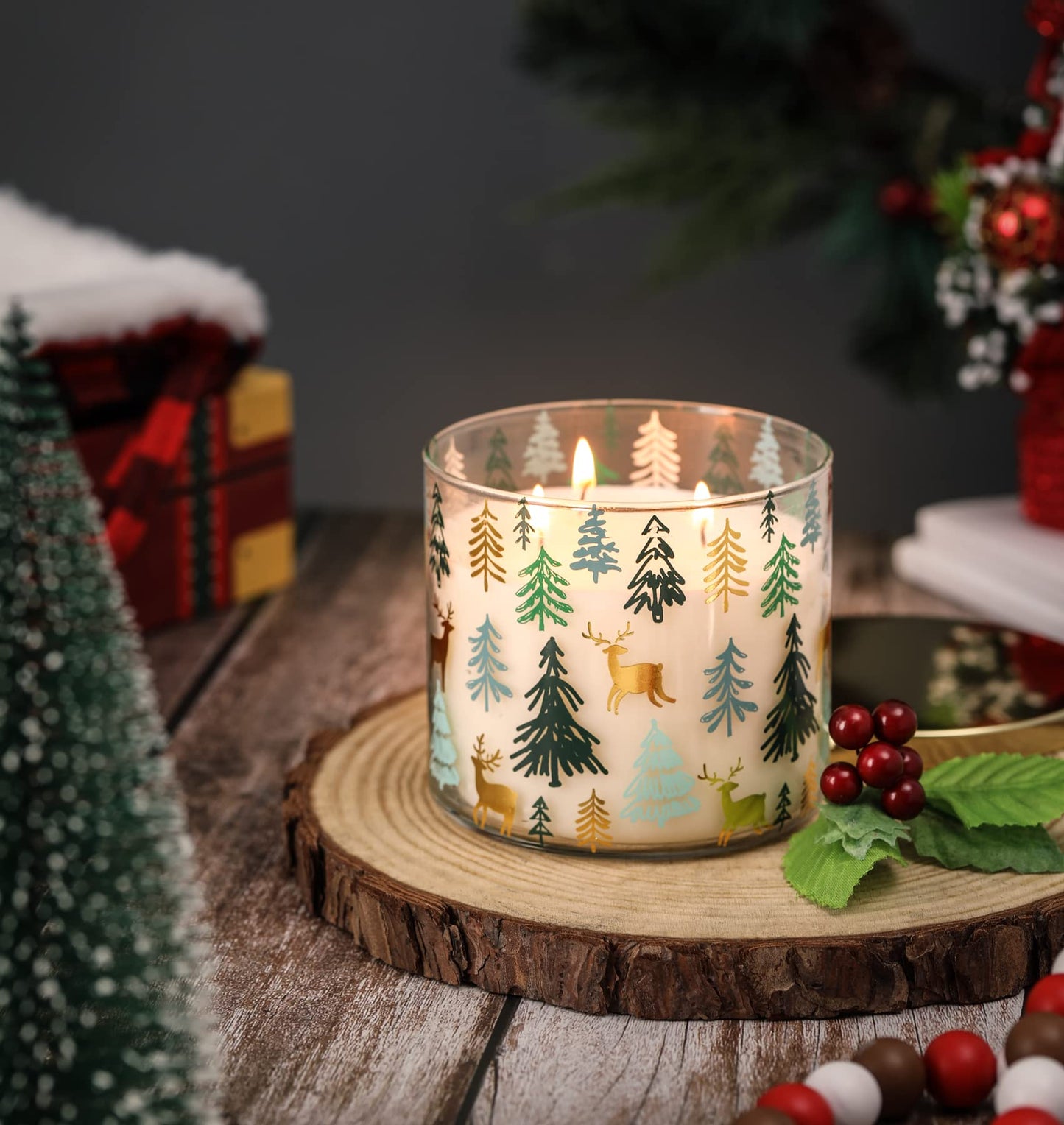 Christmas Candle, Pine Scented Candle, Christmas Tree Scented Candle, Winter Candle, Large 3 Wicks Candle, 14oz