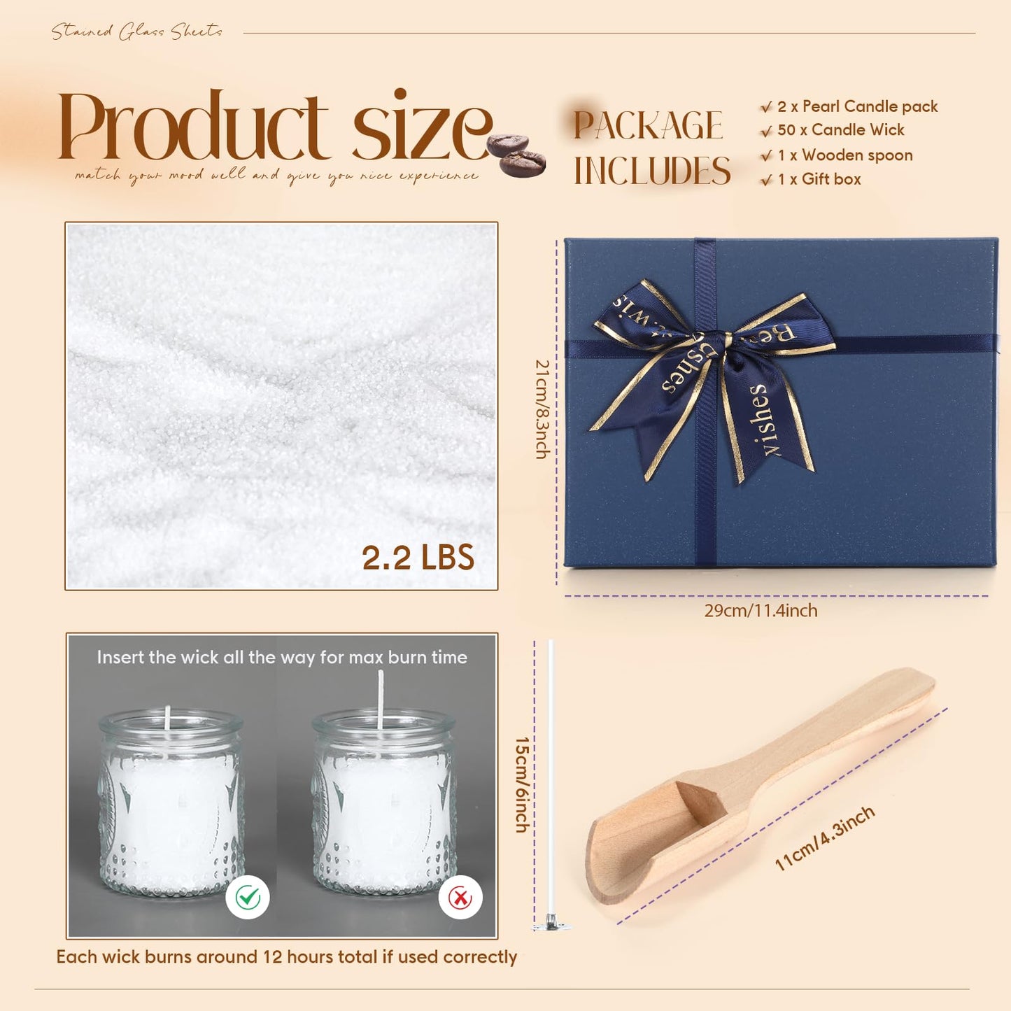 MTLEE Pearled Candle 4.4 Lb/70oz Graduation Gifts 2026 Coffee Scented Sand Candle Kit Include 100 Wicks, Bow Gift Box, Spoon Reusable Pearled Wax for DIY Kit Birthday Gift Housewarming Home Decor