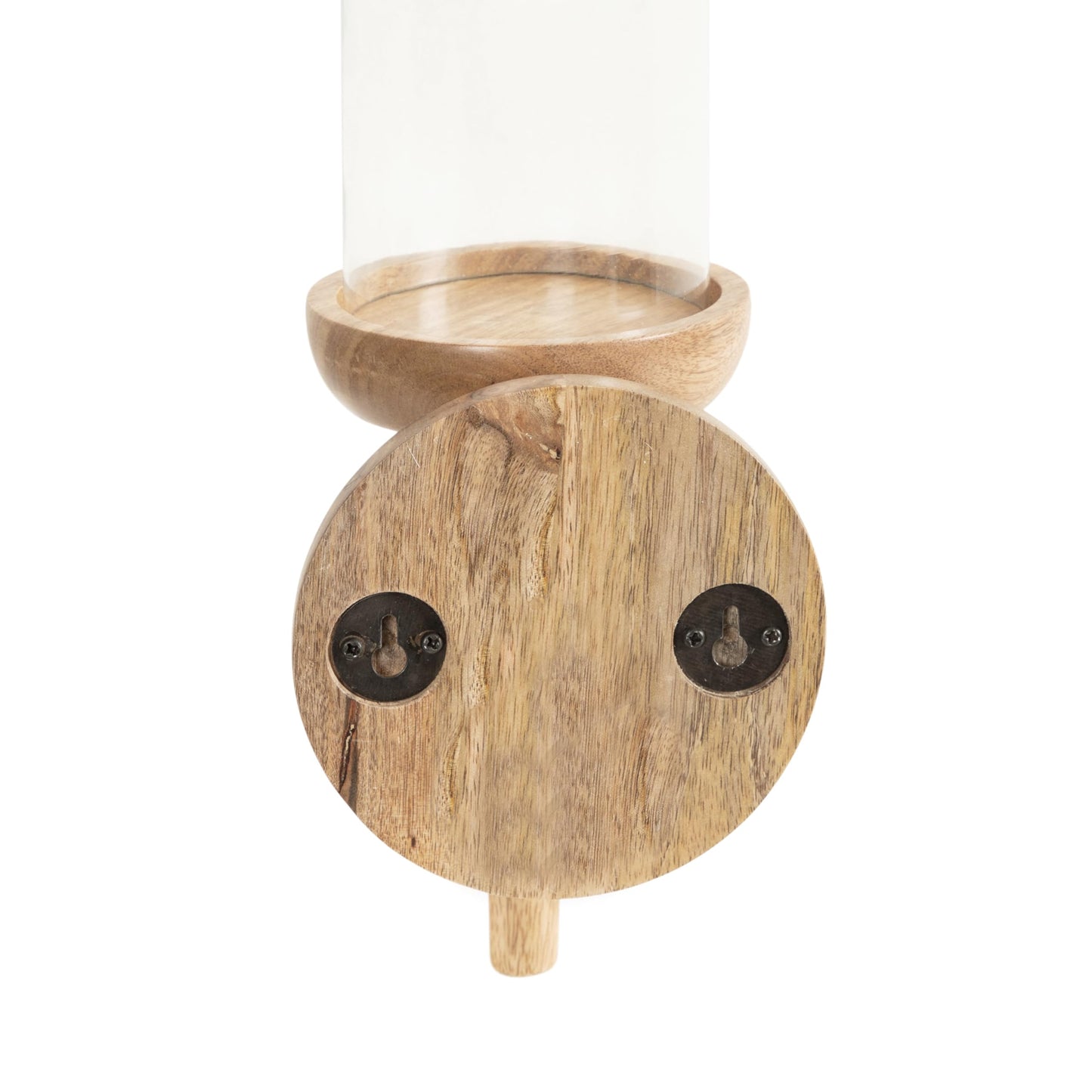 Kate and Laurel Shae Transitional Wooden Wall Sconce; 5 x 5 x 13; Natural Wood; Rustic Candle Holder with Removable Glass Cylinder for Flameless Pillar Candles