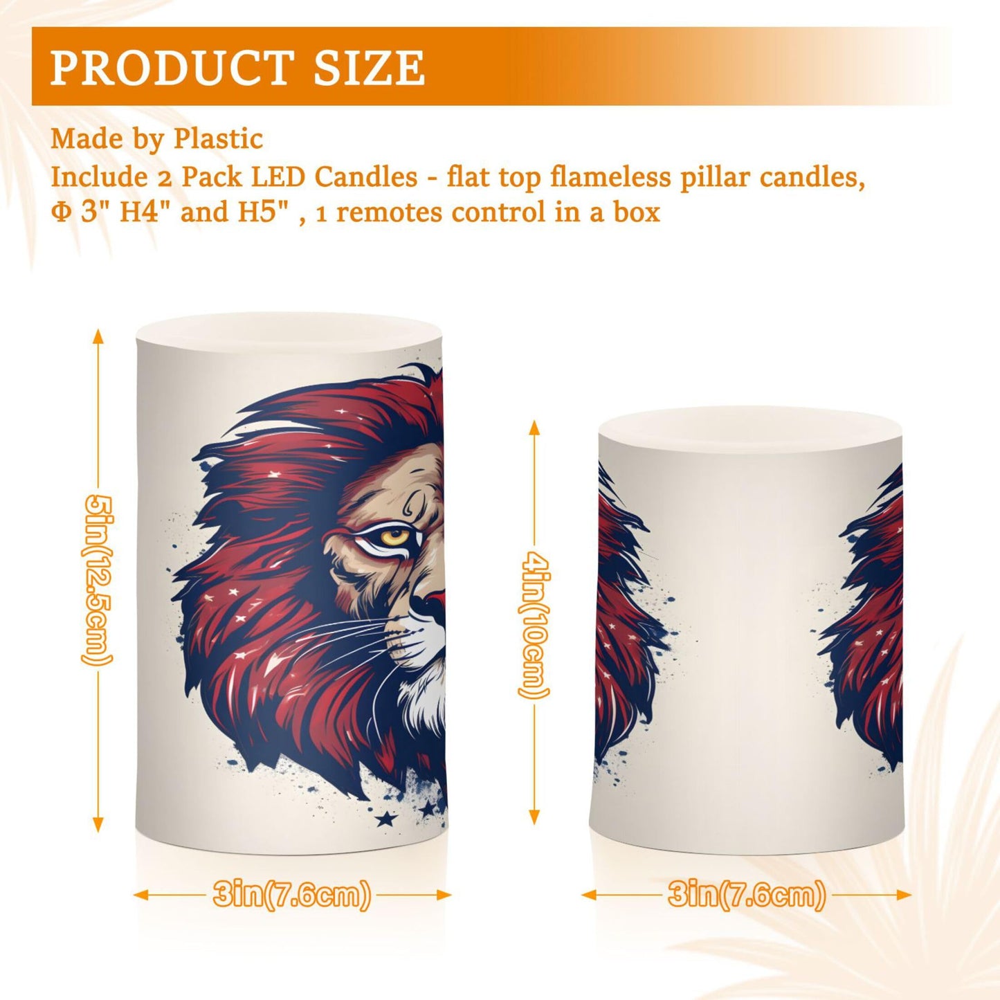 Grgvtei Flameless Candles Ferocious Lion Head Flickering LED Pillar Candles with Remote & Timer, Battery Operated Set of 2 Warm Glow for Wedding Party Home Decoration
