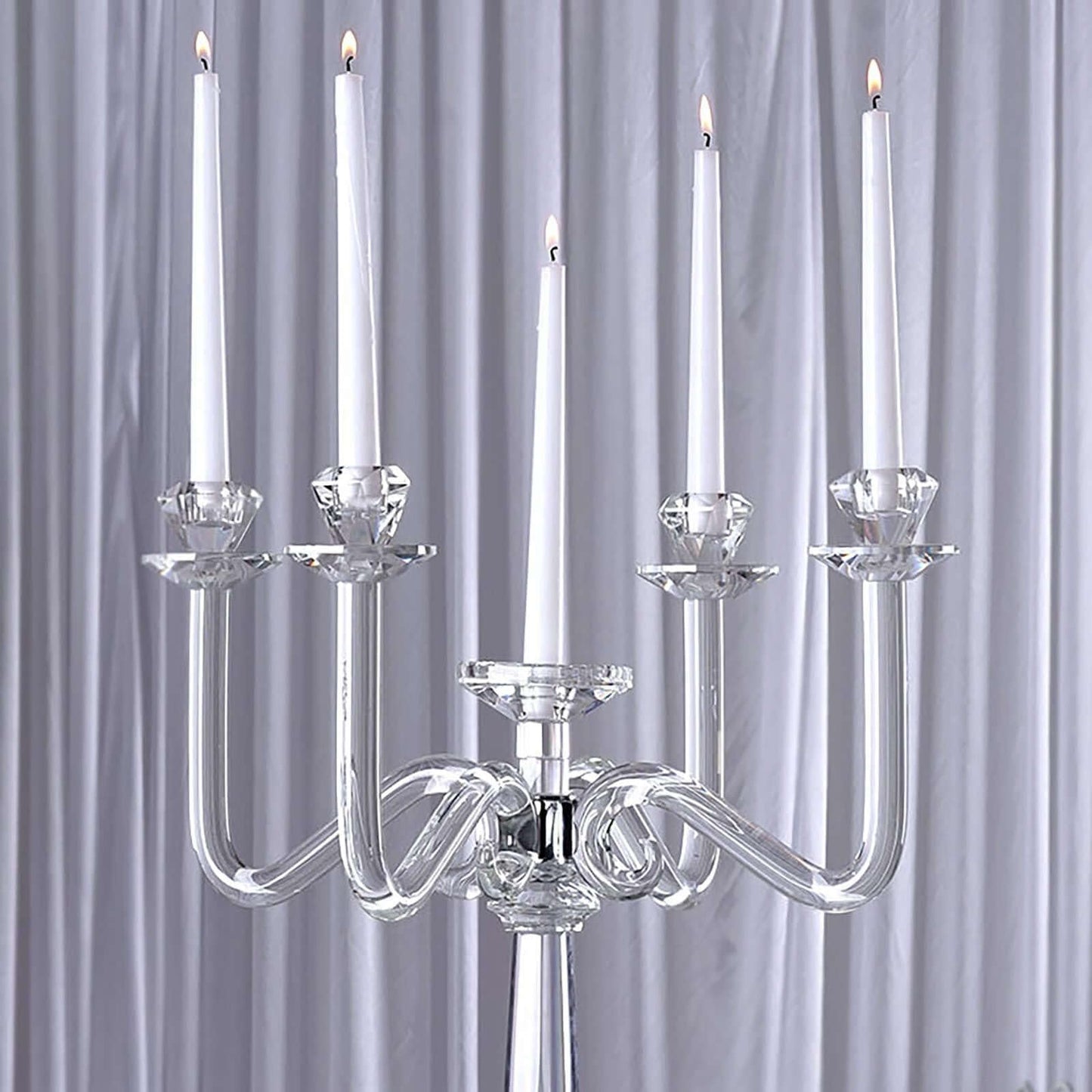 Efavormart 27" Tall Handcrafted Gem Cut 5 Arm Crystal Modern Glass Candelabra Candle Holder Wedding Centerpiece