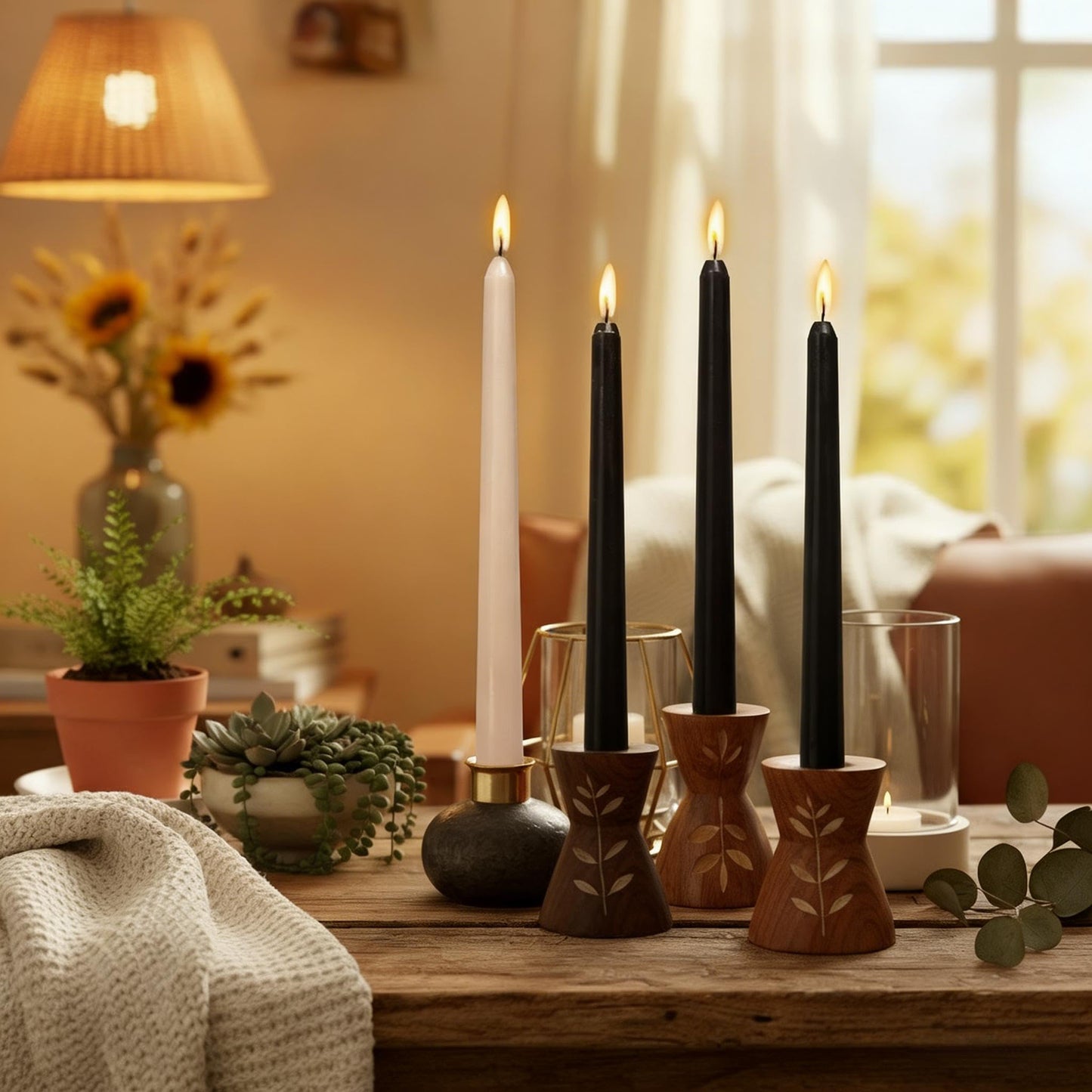 10 Inch Gradient Brown Taper Candles Hand Poured Smokeless Chocolate Coffee Scented Long Tapered Candles for Morning Coffee Ritual Breakfast Table Kitchen Island Café Atmosphere