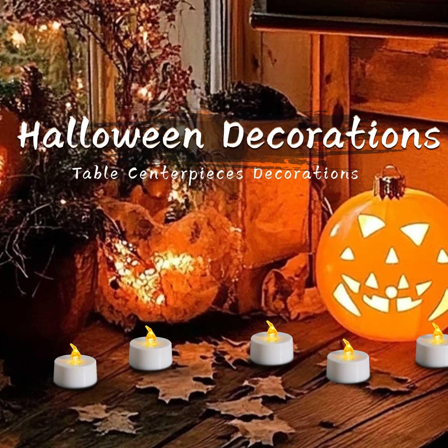 LANKER 24 Pack LED Tea Lights Candles, Flickering Warm Yellow Flameless Tealights, Long Lasting Battery Operated Fake Candles, Decoration for Halloween and Christmas (Yellow-24pcs)
