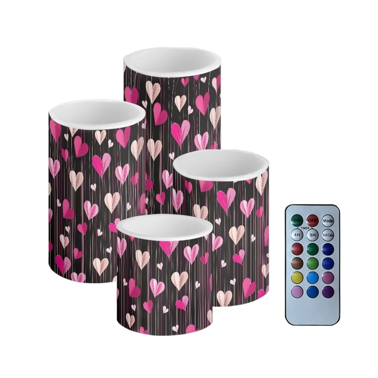 NETILGEN Valentine's Day Decorative Flameless Flickering Candles with Remote Timer Control Battery Operated LED Pillar Candles Set of 4, Sweet Love Hearts