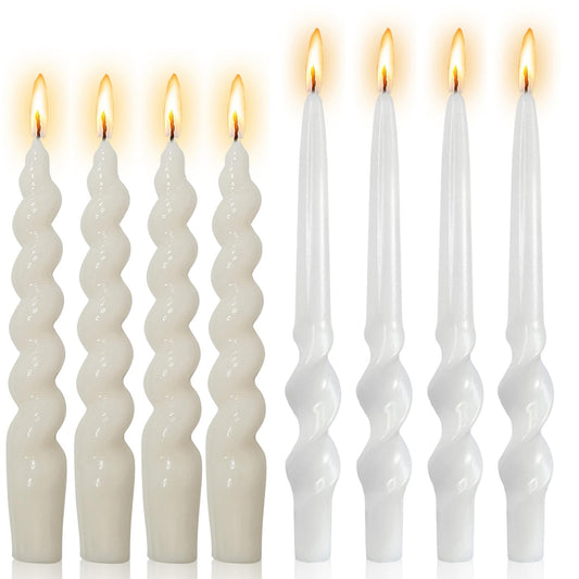8pcs Short Taper Candle Spiral Candles,Gedengni White Candle Sticks Beige Twisted Candlesticks Swirl Tapered Candles for Home Décor Dinner Weddings Holiday Women Gifts