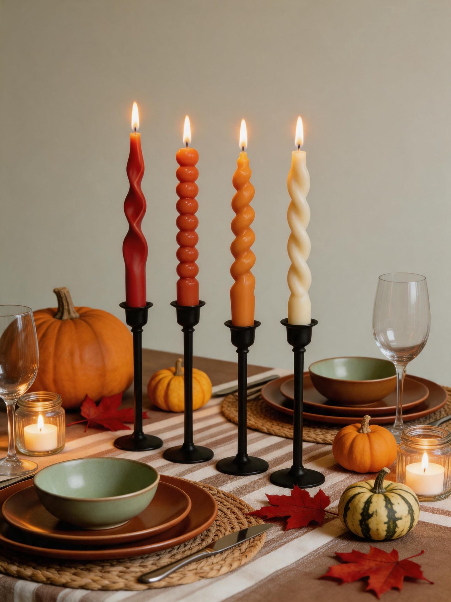 Orange Spiral Taper Candles Short Candle Sticks Unscented Smokeless Twisted Candlesticks for Dinner Party Holiday Fall Halloween and Harvest-7.5inch-12pack