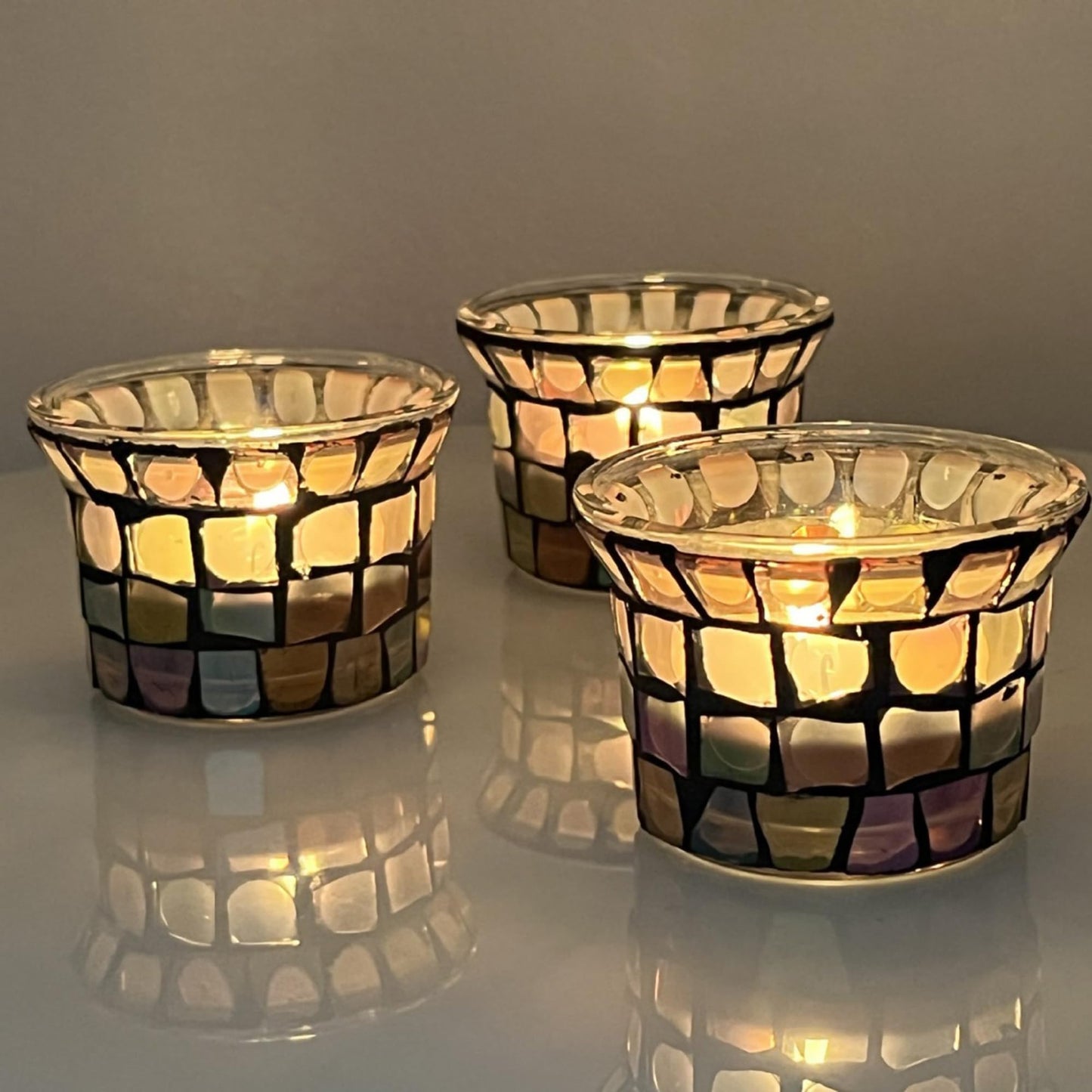 Maimeili Glass Candlestick Romantic Mosaic Broken Candlelight Aromatherapy Candle Cup for Valentine's Day Christmas Thanksgiving Tables Center of Party Decorations(NO Candles)