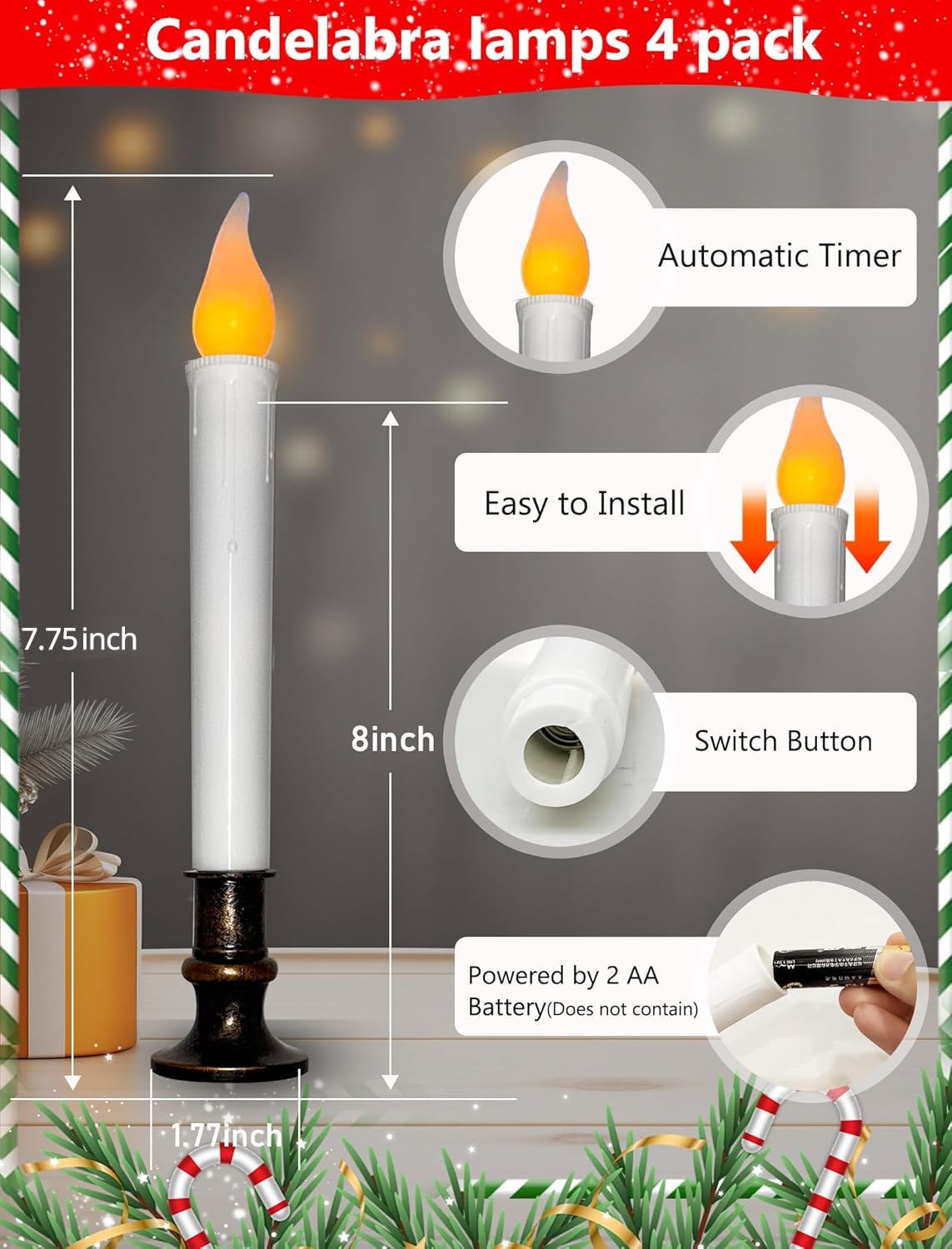 Xingzd 4 Pack Christmas Battery Operated LED Window Candles with Timer, 7.75" Teardrop Flameless Candle Lamp with 4 Suction Cups for Indoor Party Mantels Table Birthday Home Decor, Bronze