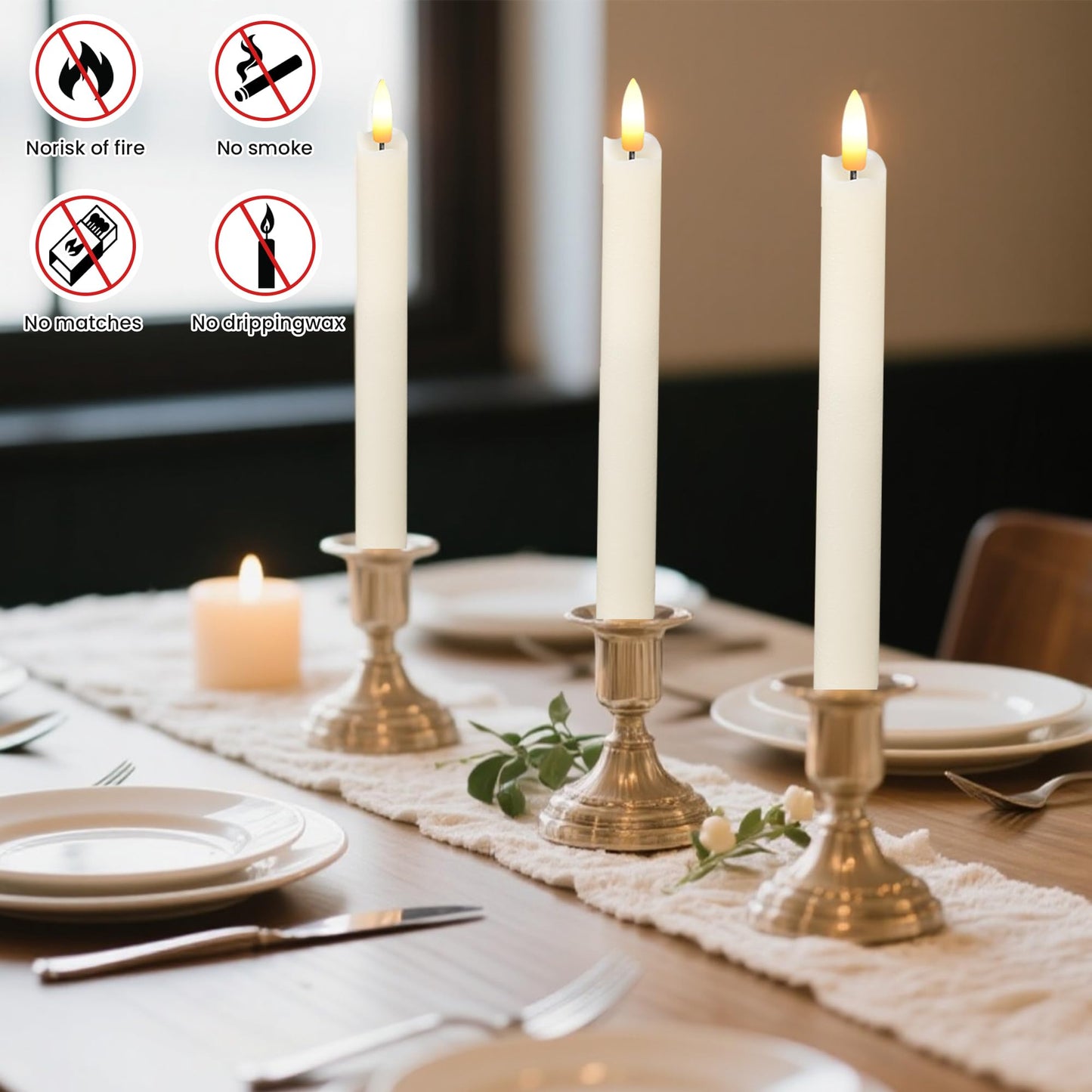 Upgraded 6 Pack Realistic Wax Flameless Taper Candles With Remote & Timer, 9.8 Inches Ivory Fake Candlesticks Battery Operated 3d Flickering, Functionality Led Candles For Indoor Home Decor