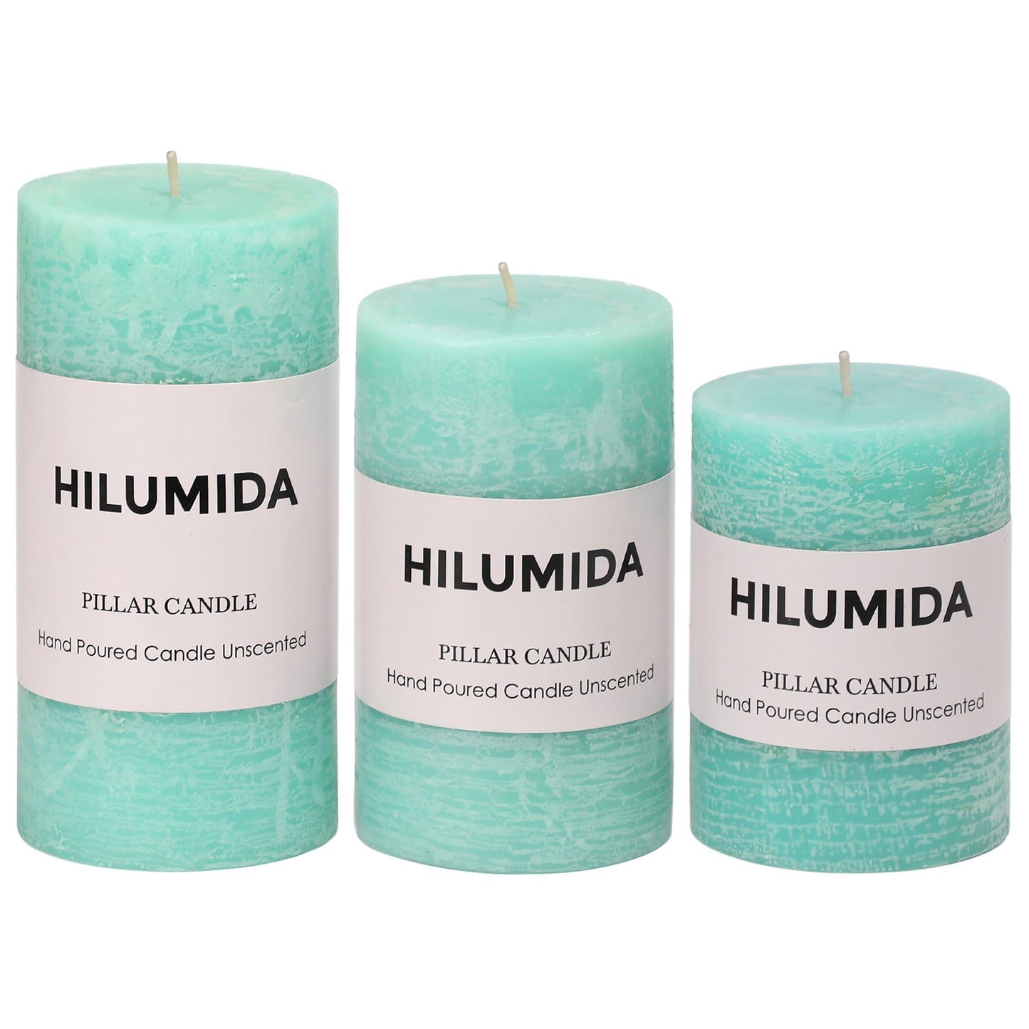 Turquoise Pillar Candles Set of 3 - Hand-Poured Unscented Candles,Smokeless Dripless Candles for Dinner Table and Home, Set of 3 in Different Sizes (3"x4", 3"x5", 3"x6")