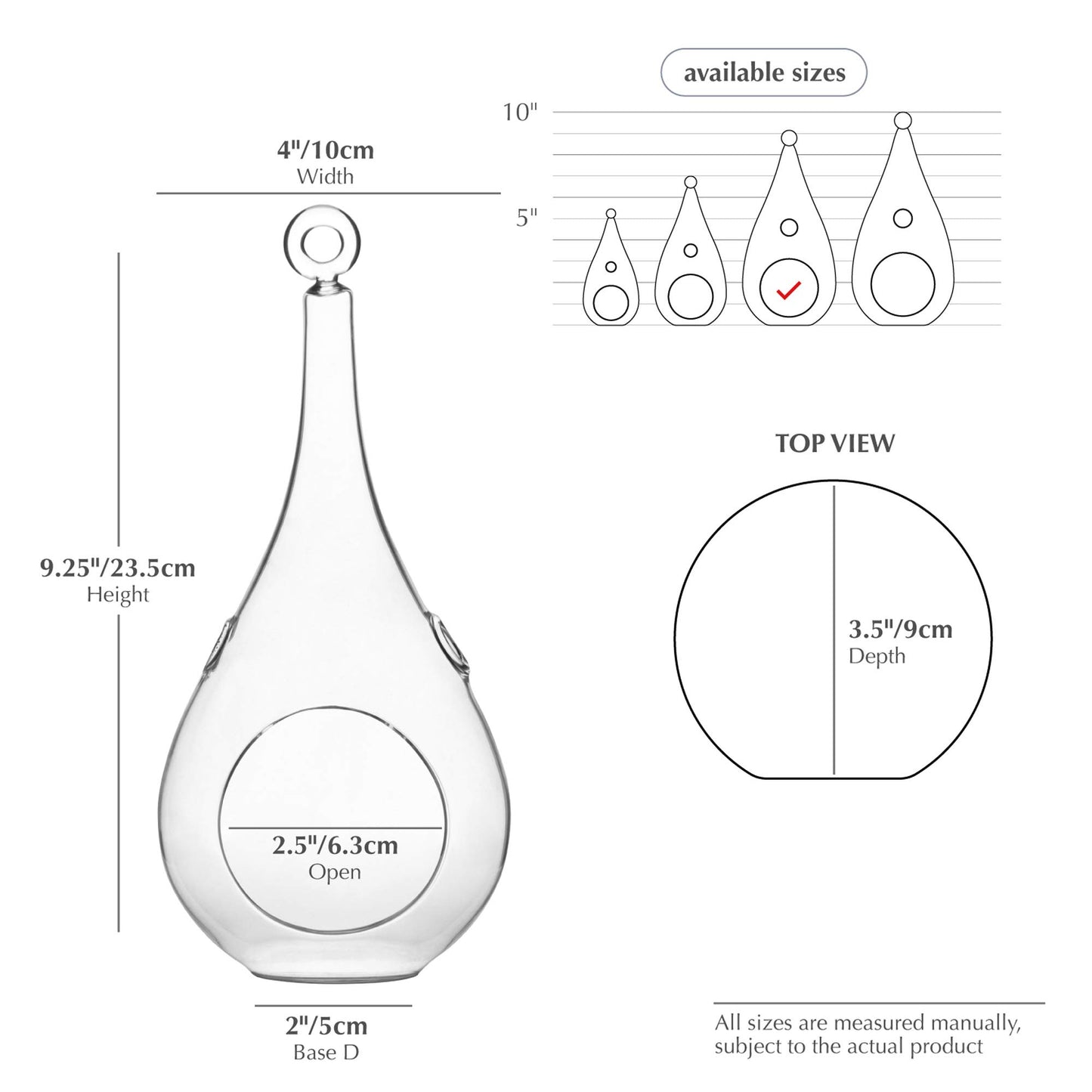 WGV Glass Hanging Plant Terrarium, Width 4", Height 9.25", Teardrop DIY Air Succulent Planter Clear Tea Light Votive Candle Holder, Wedding Event Office Home Outdoor Decor, 1 Piece