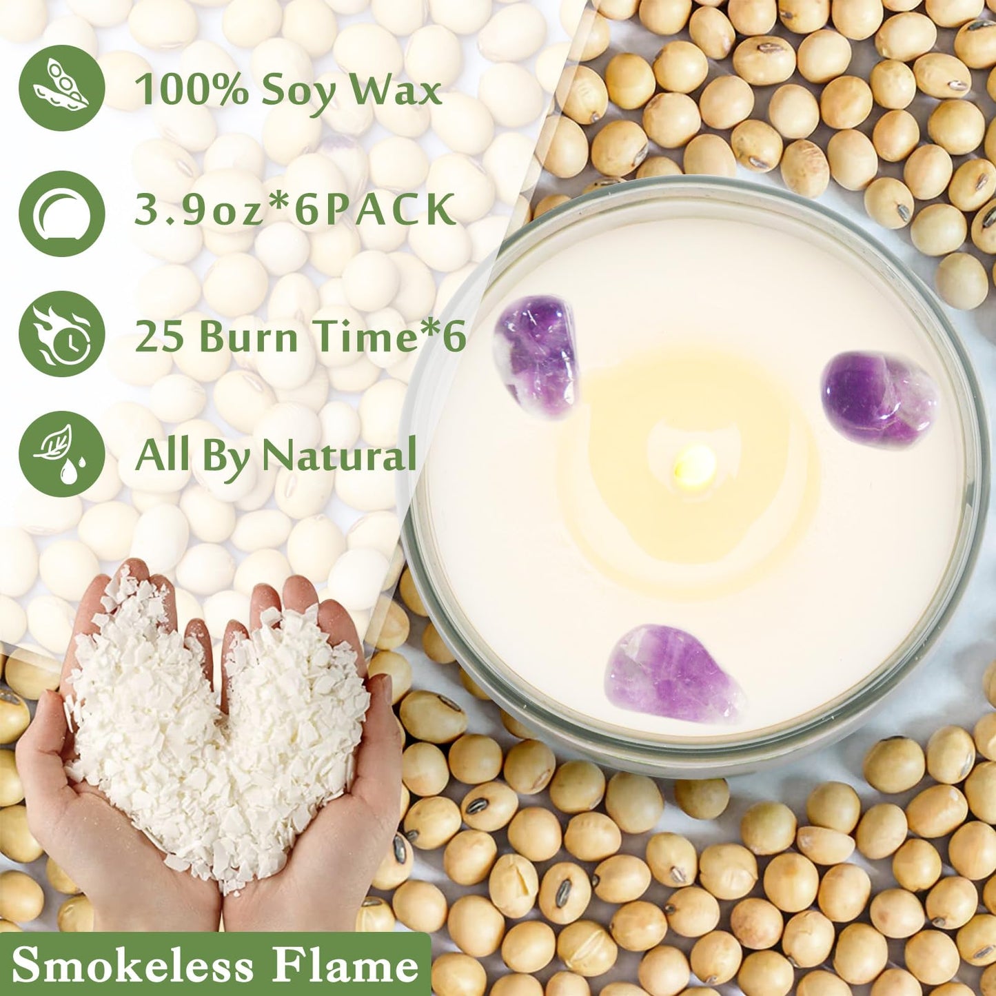 Candles, 6 Pack Sage Candle for Cleansing House Negative Energy, Scented Candles Gifts Set for Women, Crystal Candle Clearance with Crystal Healing Stones, Alternative to Smudge Sticks, Relax & Mind